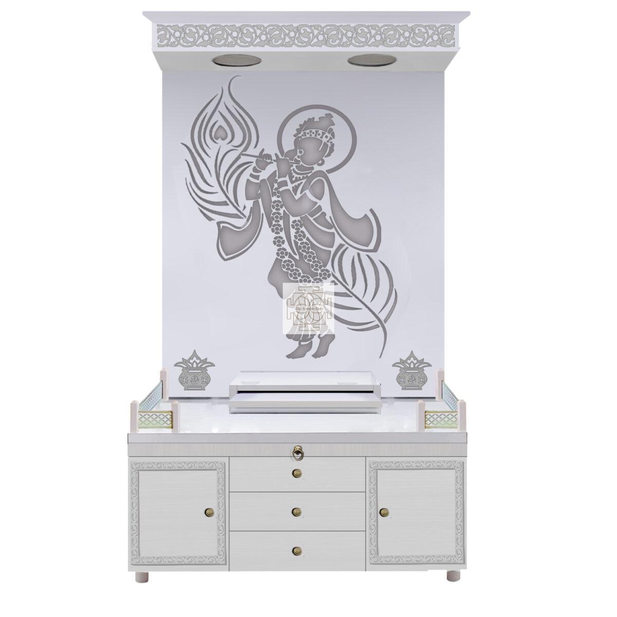 The Temple hub Wooden Temple |White  Mandir With LED Light Puja Mandir For Home & Office Decor