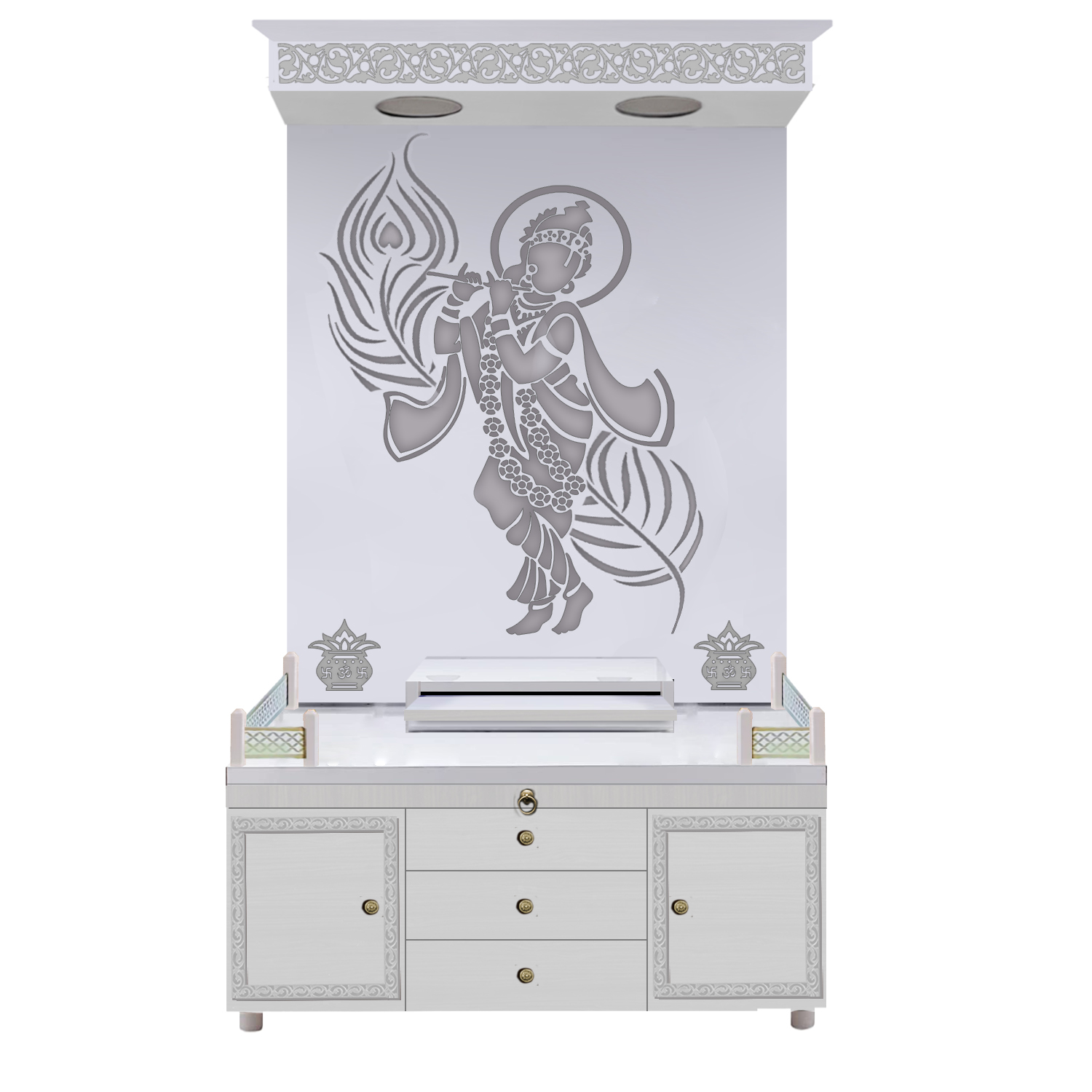 The Temple hub Wooden Temple |White Mandir With LED Light Puja Mandir For Home & Office Decor