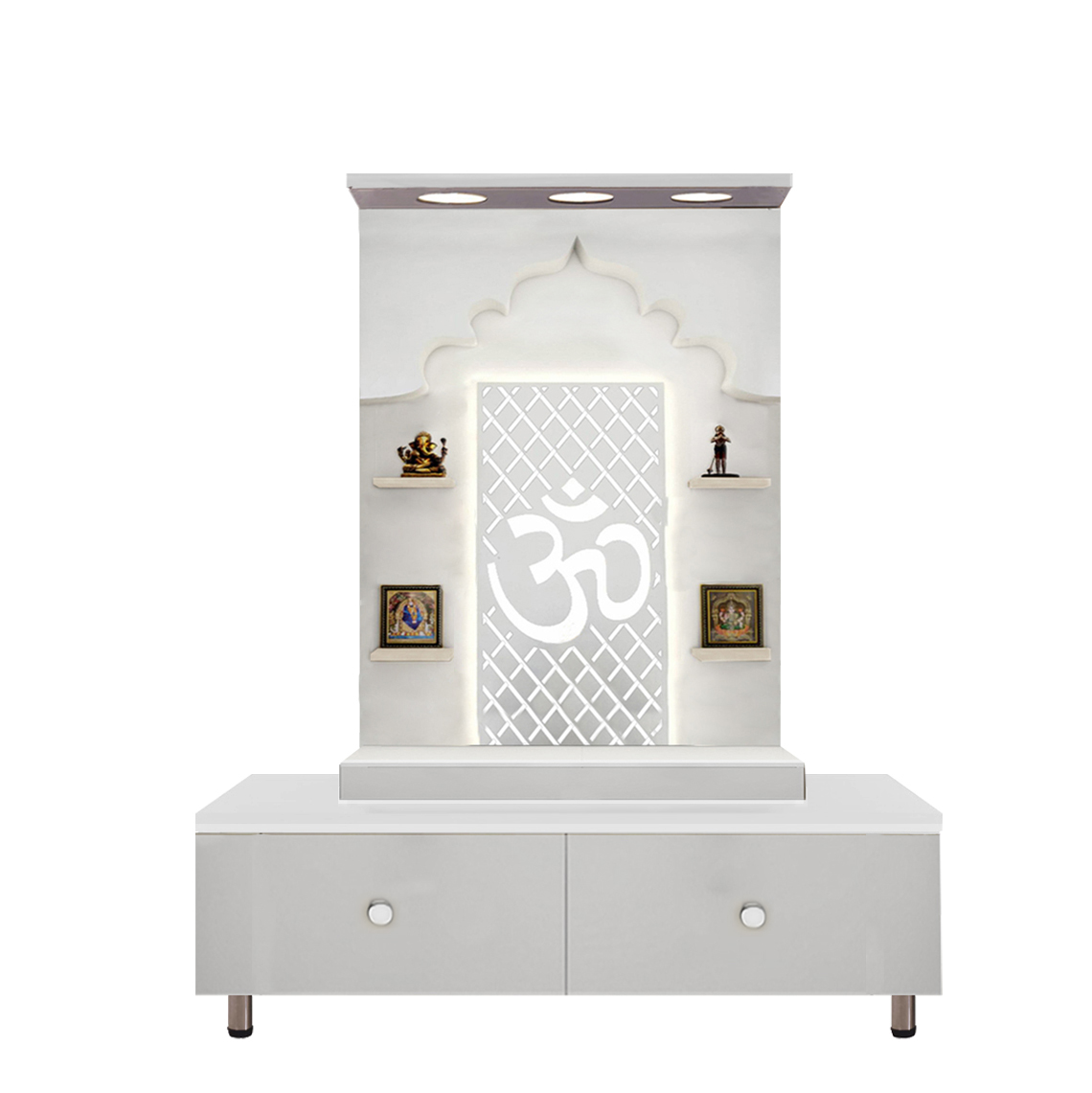 The Temple hub Wooden Temple | White Mandir With LED Light Puja Mandir For Home & Office Decor