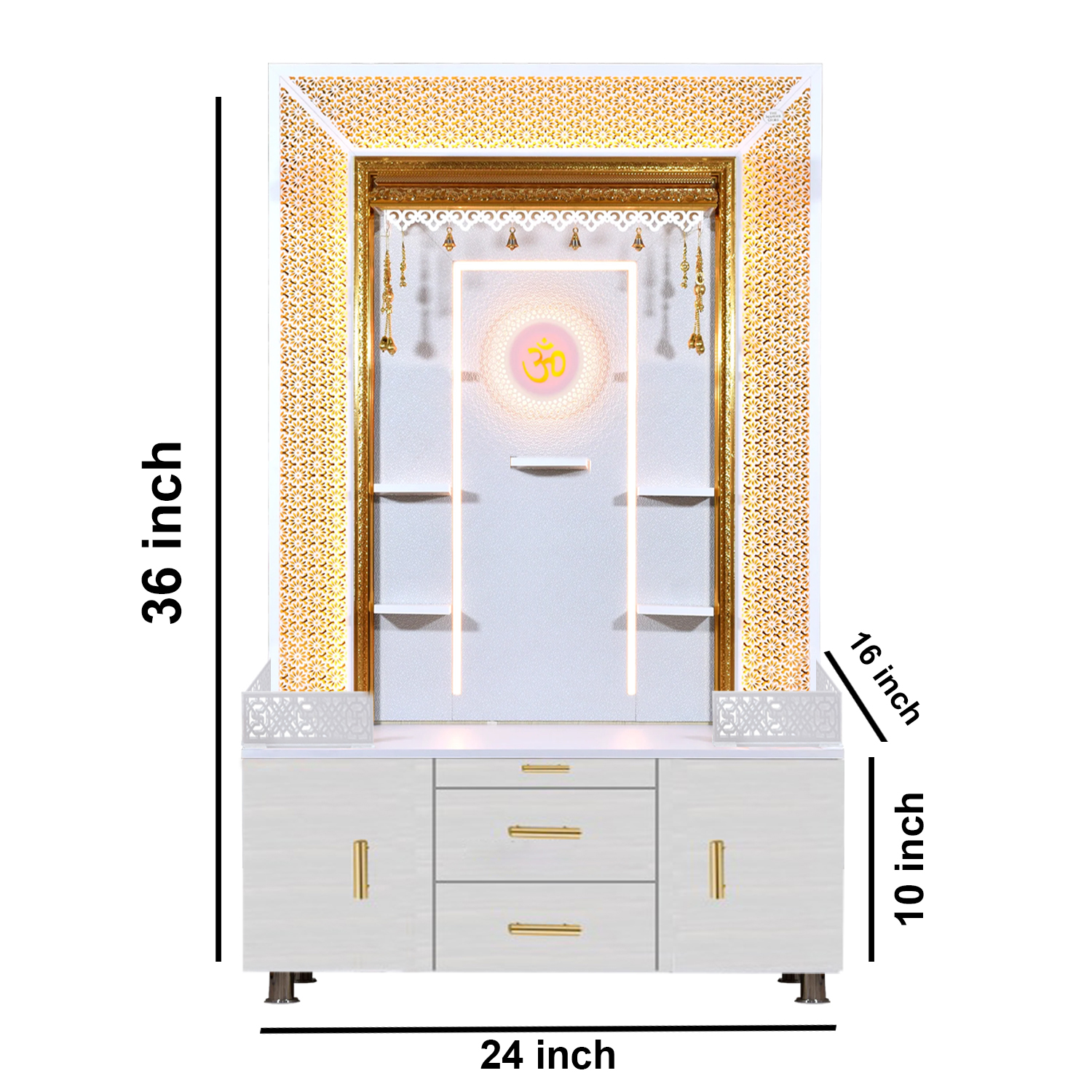 The Temple hub Wooden Temple | White Mandir With LED Light Puja Mandir For Home & Office Decor - Image 4