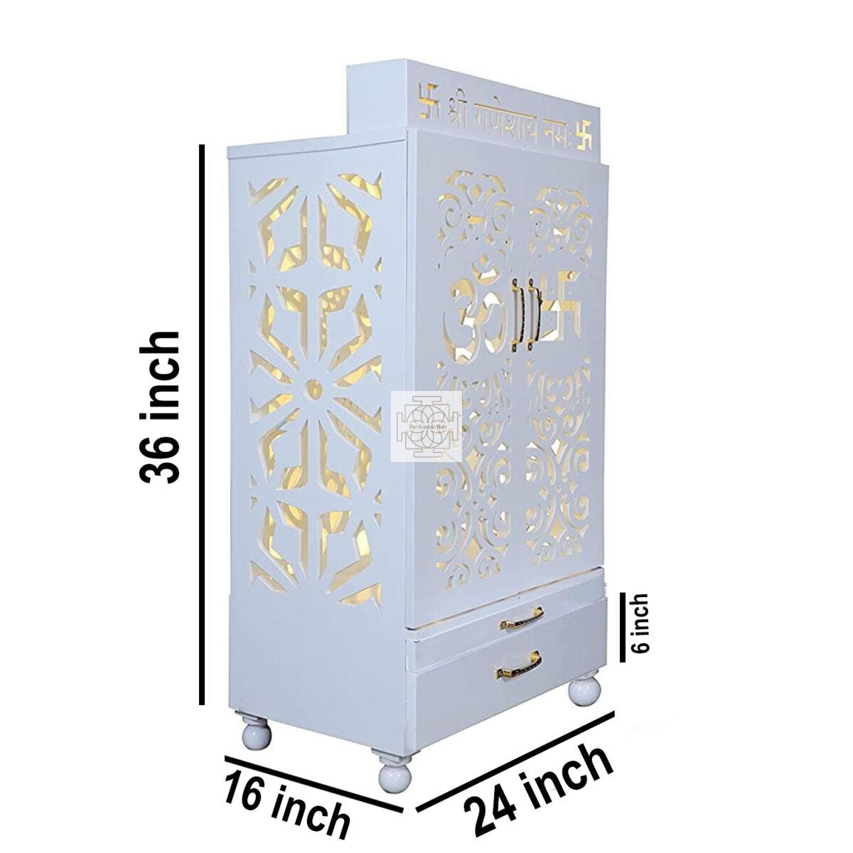 The Temple hub Wooden Temple | White Door Mandir With LED Light Puja Mandir For Home & Office Decor - Image 4