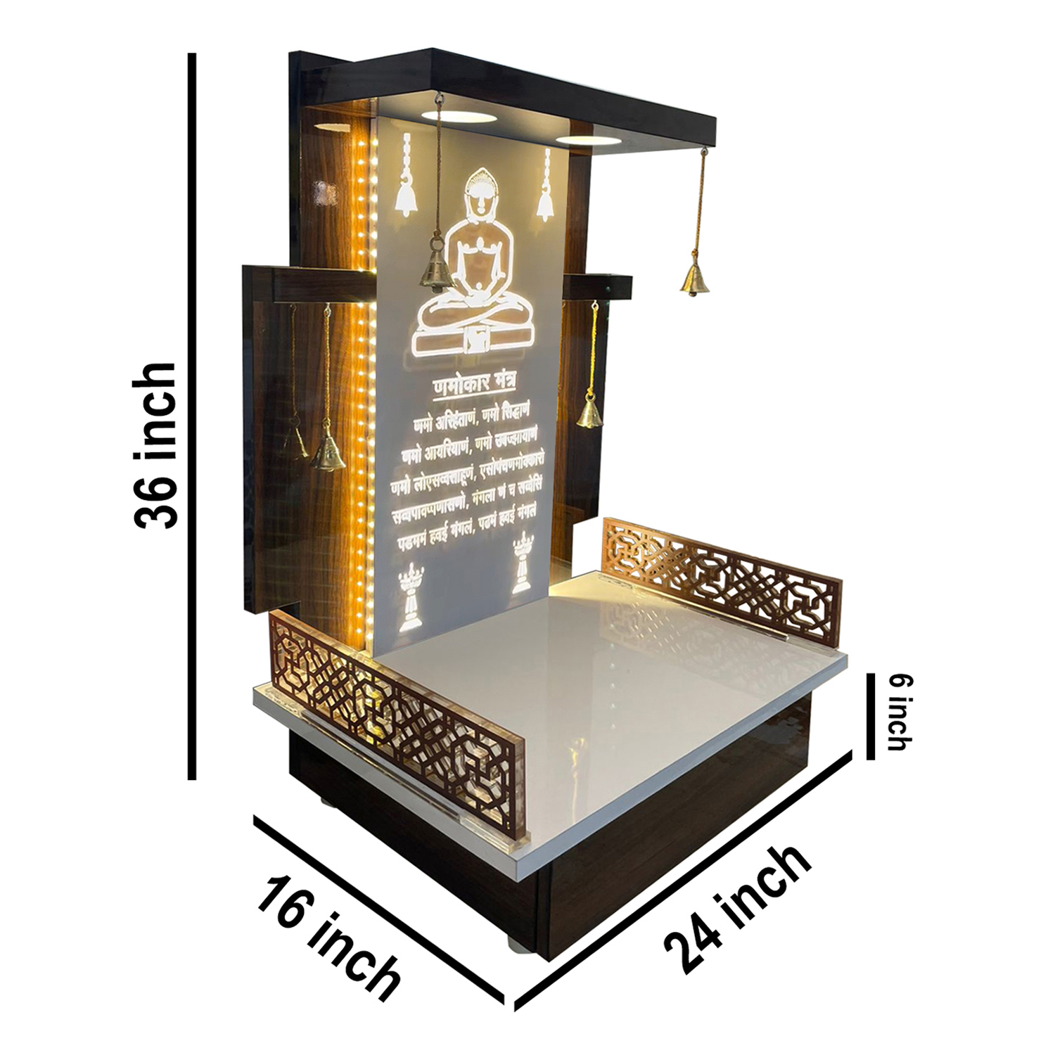 The Temple hub Wooden Temple | Brown Mandir With LED Light Puja Mandir For Home & Office Decor - Image 2