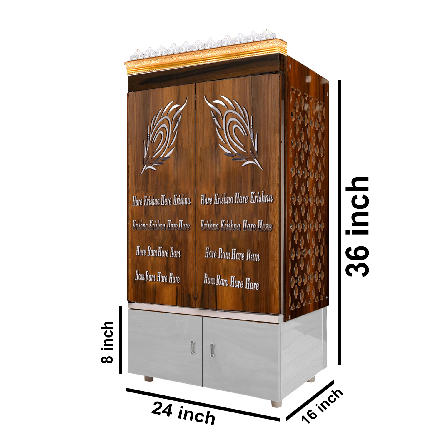 The Temple hub Wooden Temple | Brown Door Mandir With LED Light Puja Mandir For Home & Office Decor - Image 8