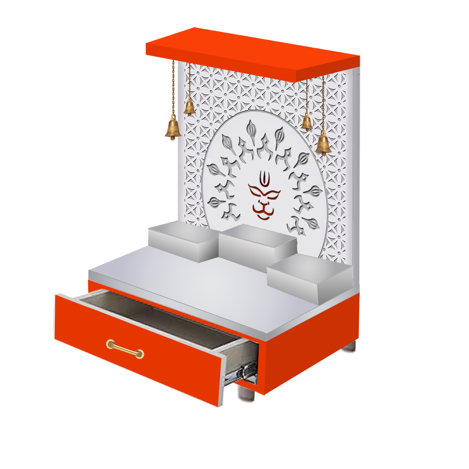The Temple hub Wooden Temple | Orange Mandir With LED Light Puja Mandir For Home & Office Decor - Image 6