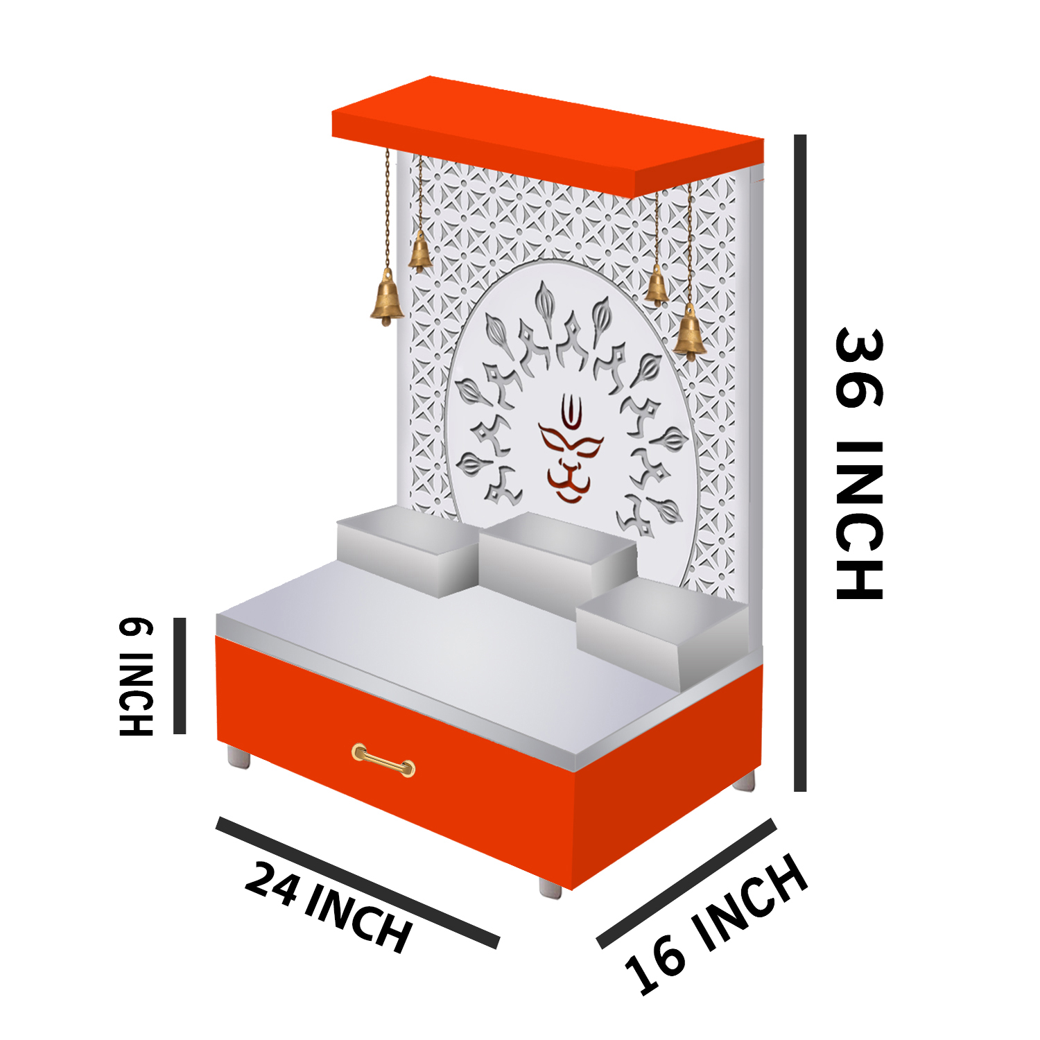 The Temple hub Wooden Temple | Orange Mandir With LED Light Puja Mandir For Home & Office Decor - Image 4