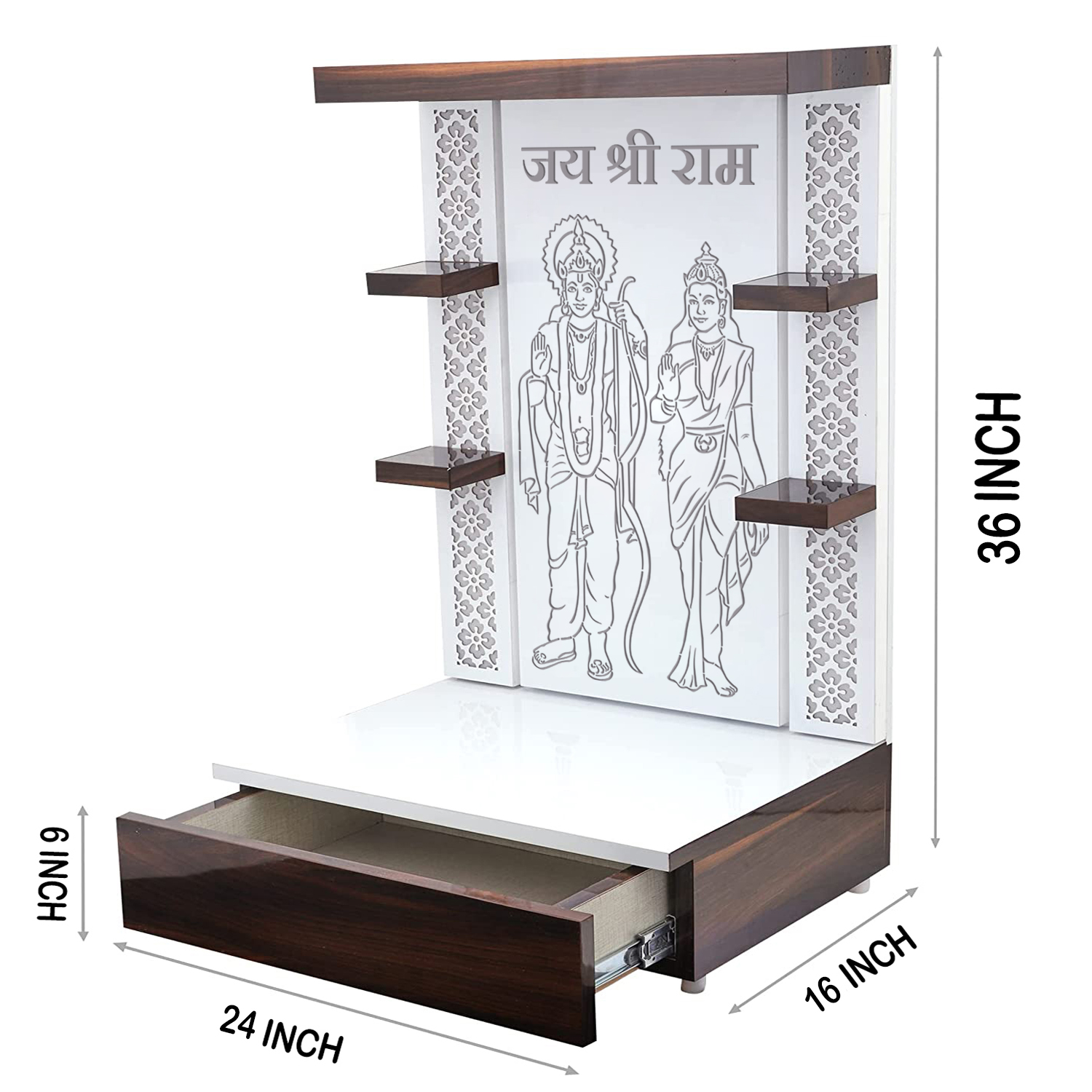 The Temple hub Wooden Temple | White Mandir With LED Light Puja Mandir For Home & Office Decor - Image 3
