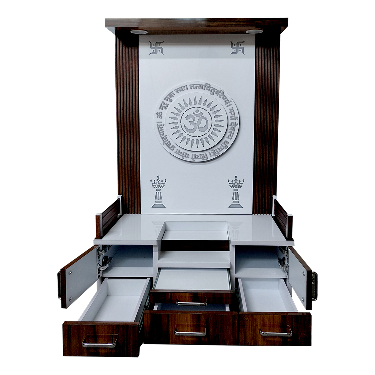 Wooden 3D Frame Temple Table Top White Mandir With LED Light Puja Mandir For Home & Office Decor - Image 5
