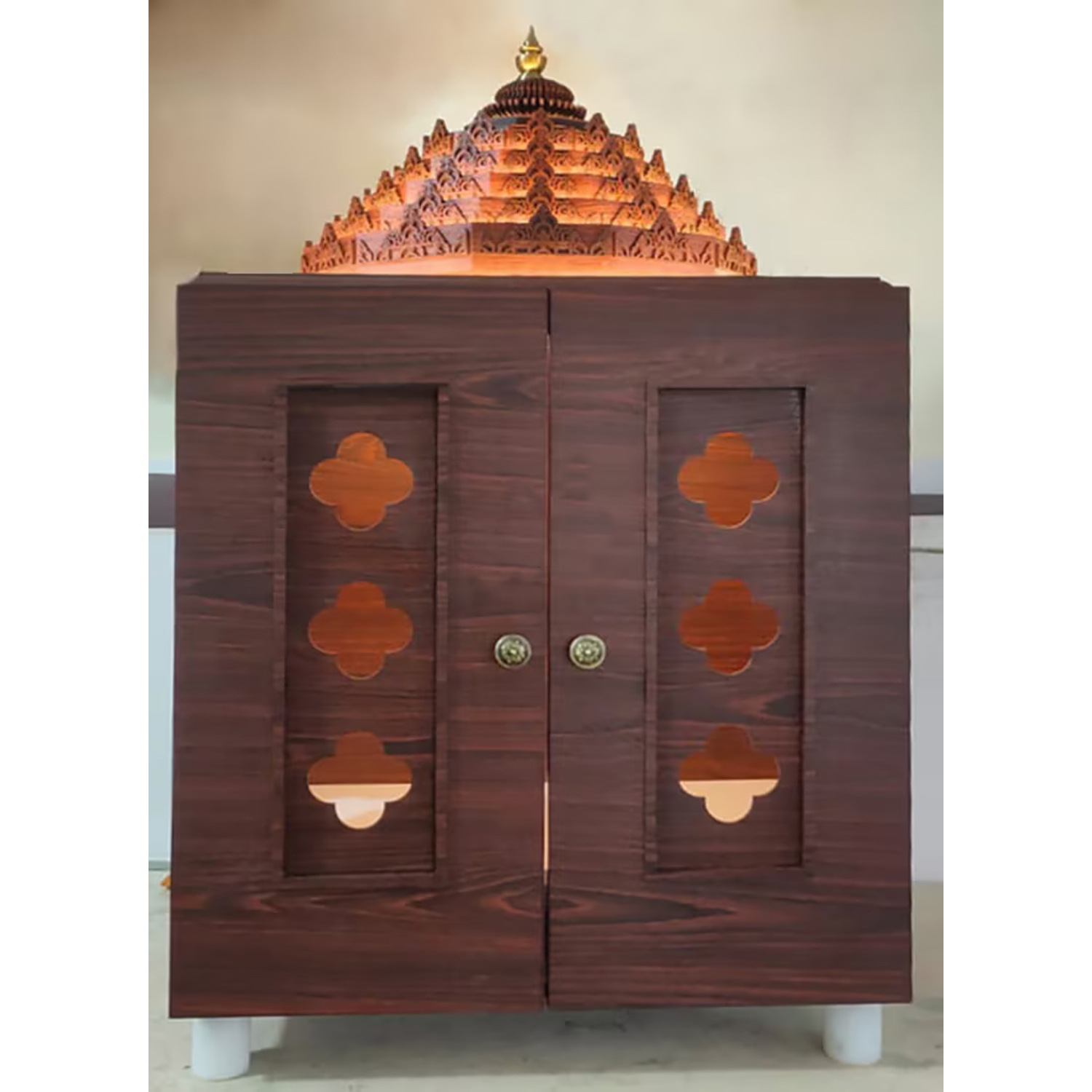 The Temple hub Wooden Temple | Brown Door Mandir With LED Light Puja Mandir For Home & Office Decor (Copy) - Image 4
