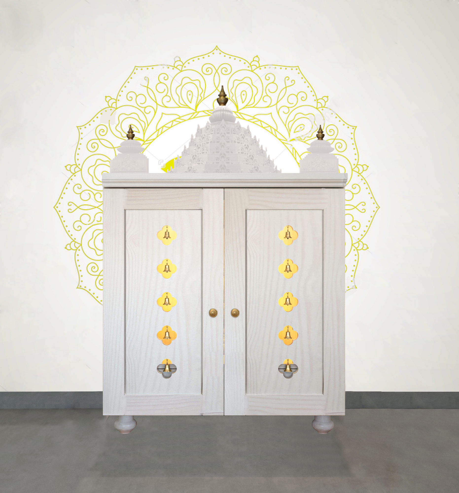 The Temple hub Wooden Temple | White Door Mandir With LED Light Puja Mandir For Home & Office Decor - Image 2