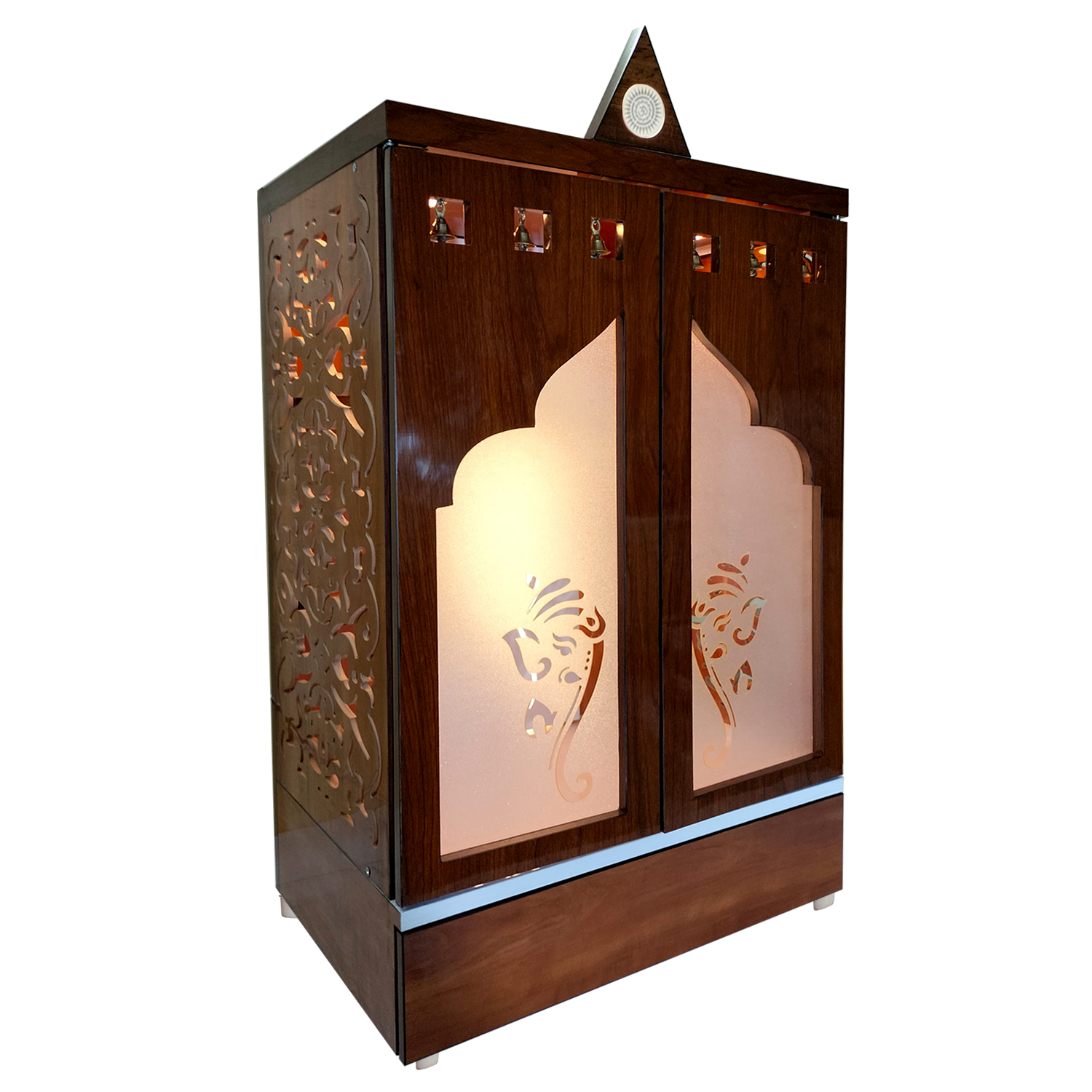 Wooden Door Temple Table Top Mandir With White LED Light | Puja Temple For Home & Office D?cor - Image 3