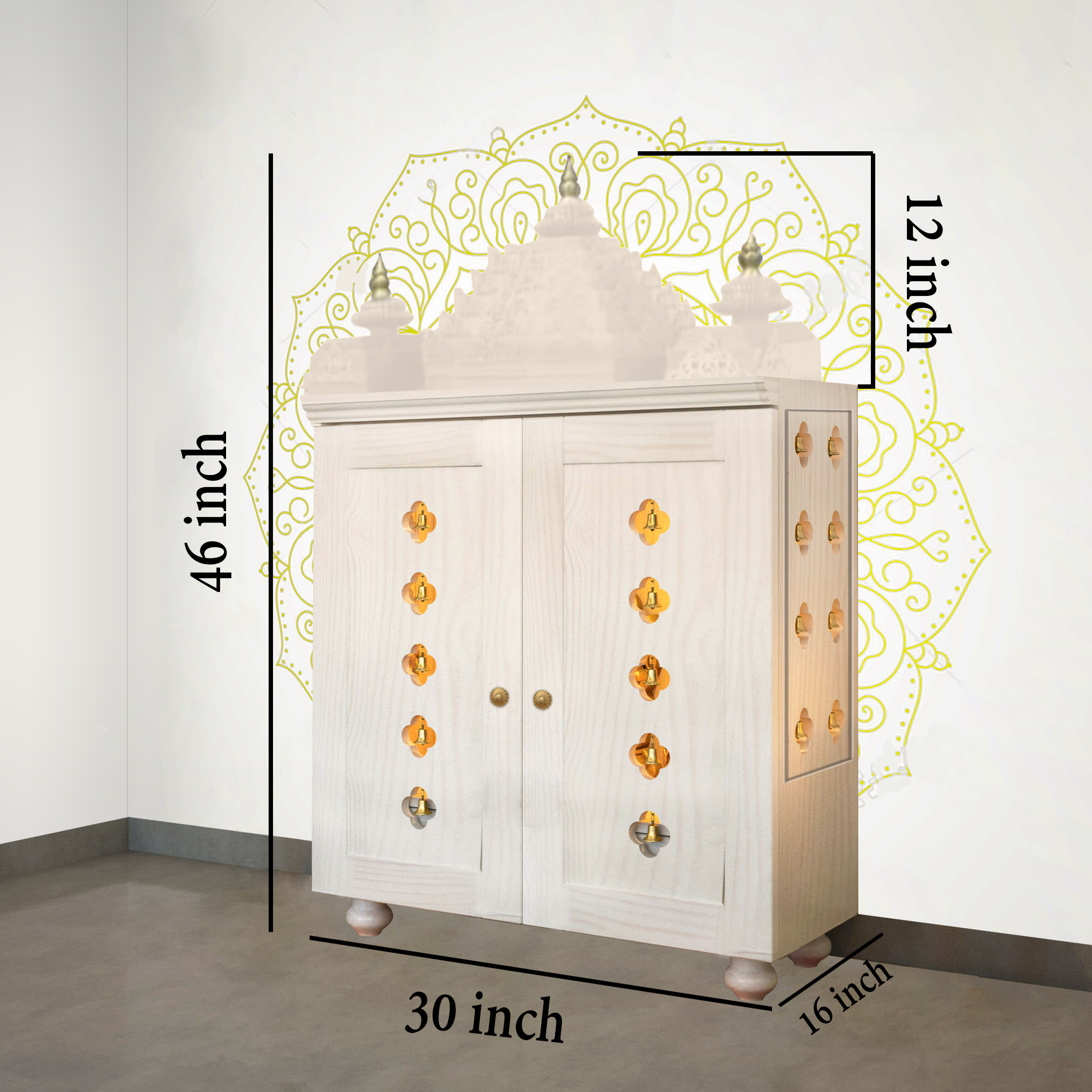 The Temple hub Wooden Temple | White Door Mandir With LED Light Puja Mandir For Home & Office Decor - Image 6