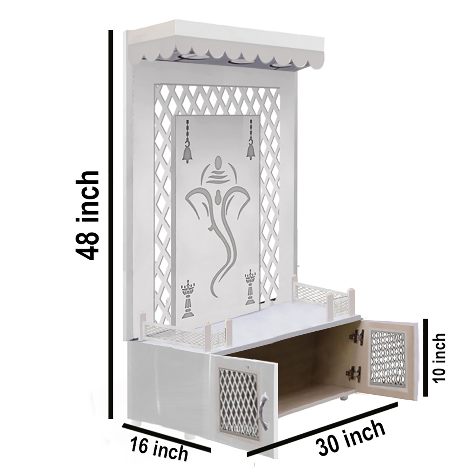 Wooden White Temple | White Mandir With LED Light Puja Mandir For Home & Office Decor - Image 4