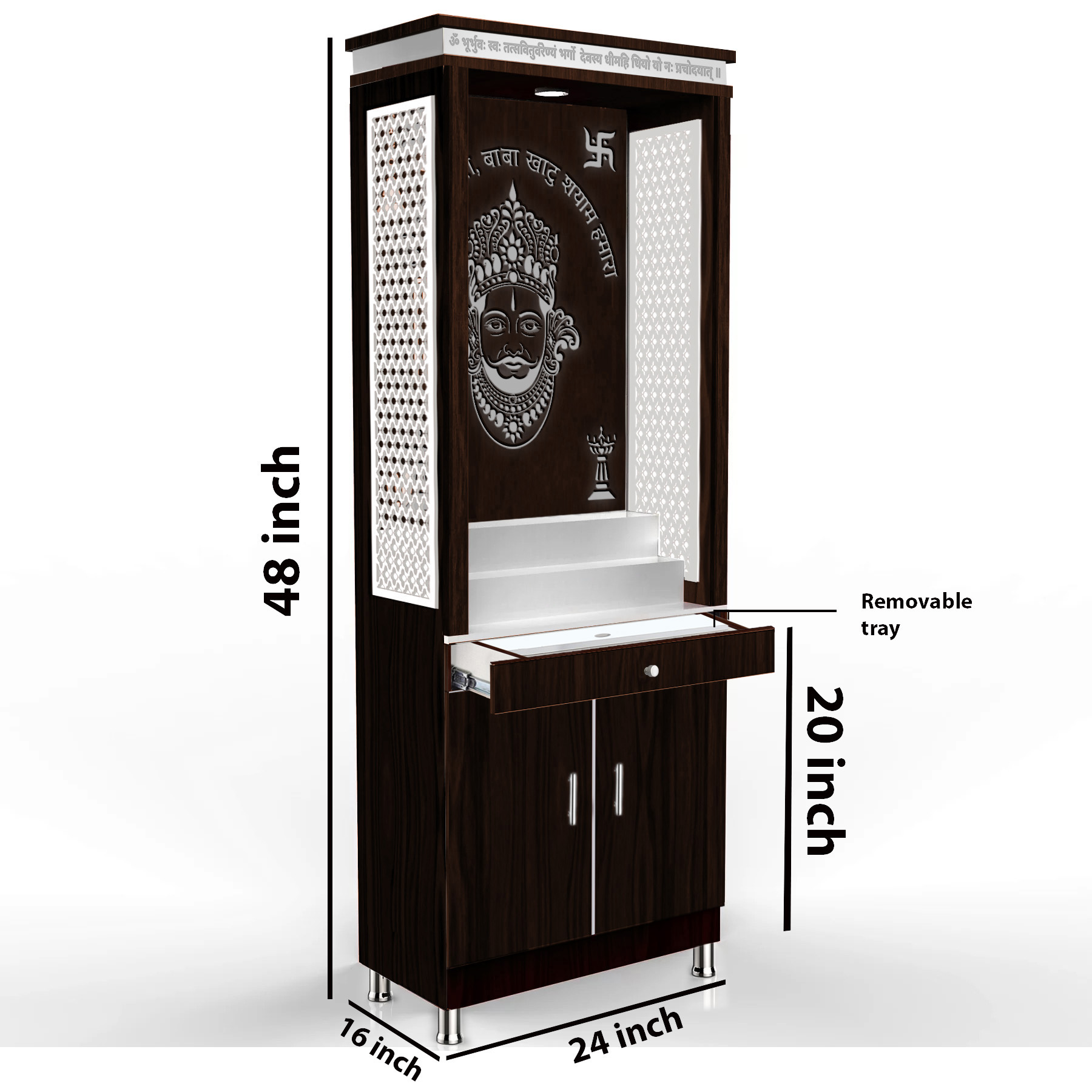 The Temple hub Wooden Temple | Brown Mandir With LED Light Puja Mandir For Home & Office Decor (Copy) - Image 6