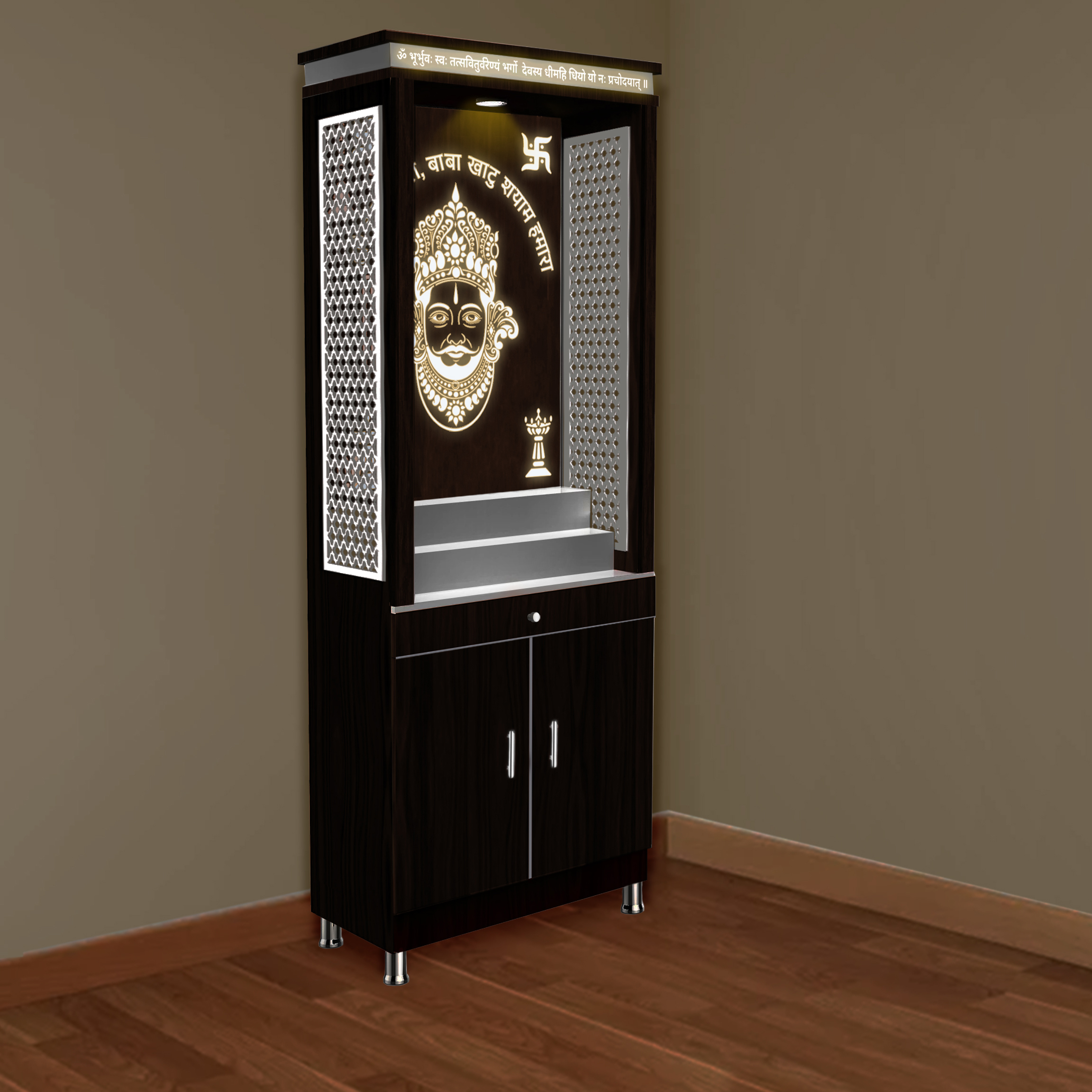 The Temple hub Wooden Temple | Brown Mandir With LED Light Puja Mandir For Home & Office Decor (Copy) - Image 5