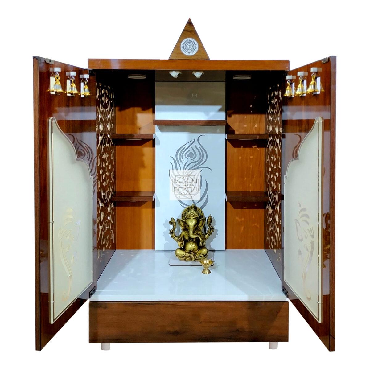 Wooden Door Temple Table Top Mandir With White LED Light |  Puja Temple For Home & Office D?cor - Image 4
