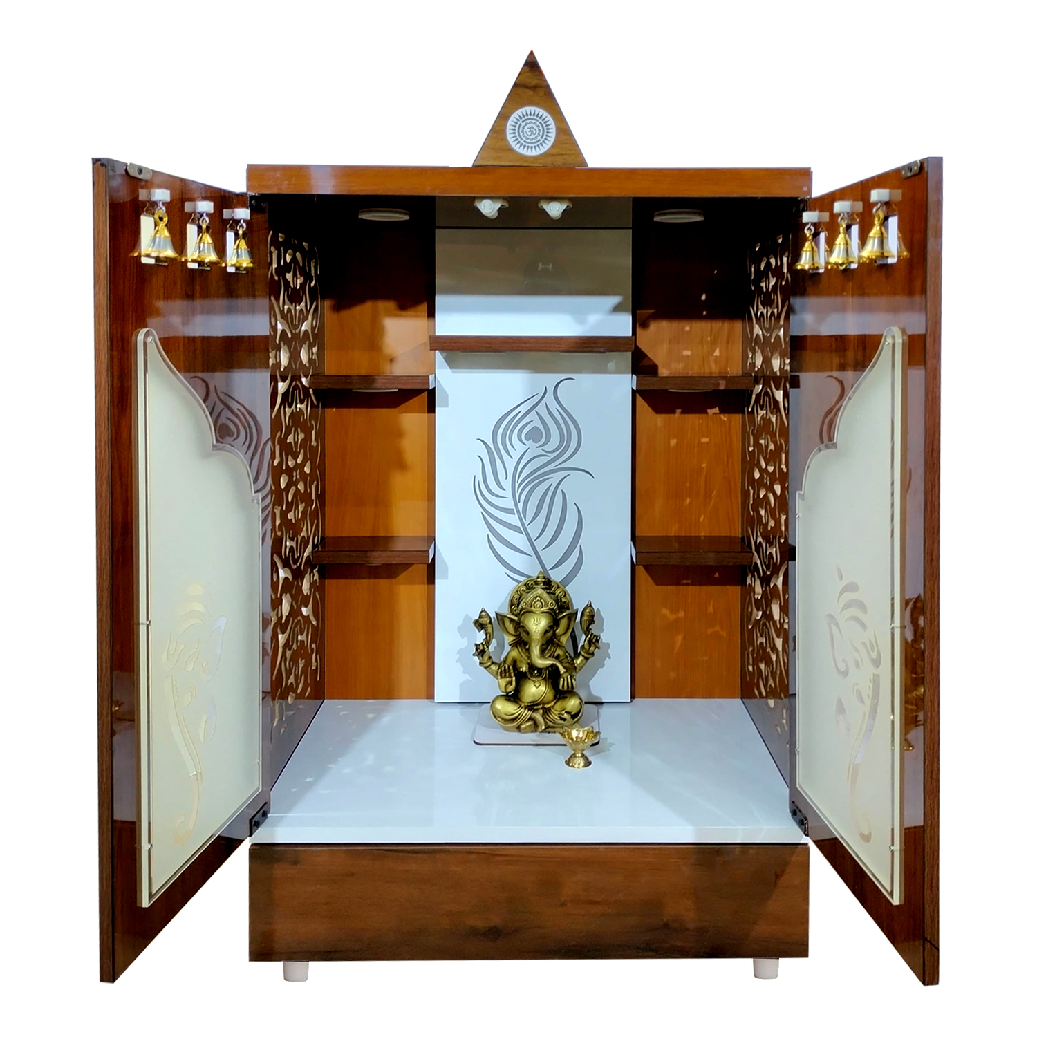 Wooden Door Temple Table Top Mandir With White LED Light | Puja Temple For Home & Office D?cor - Image 4