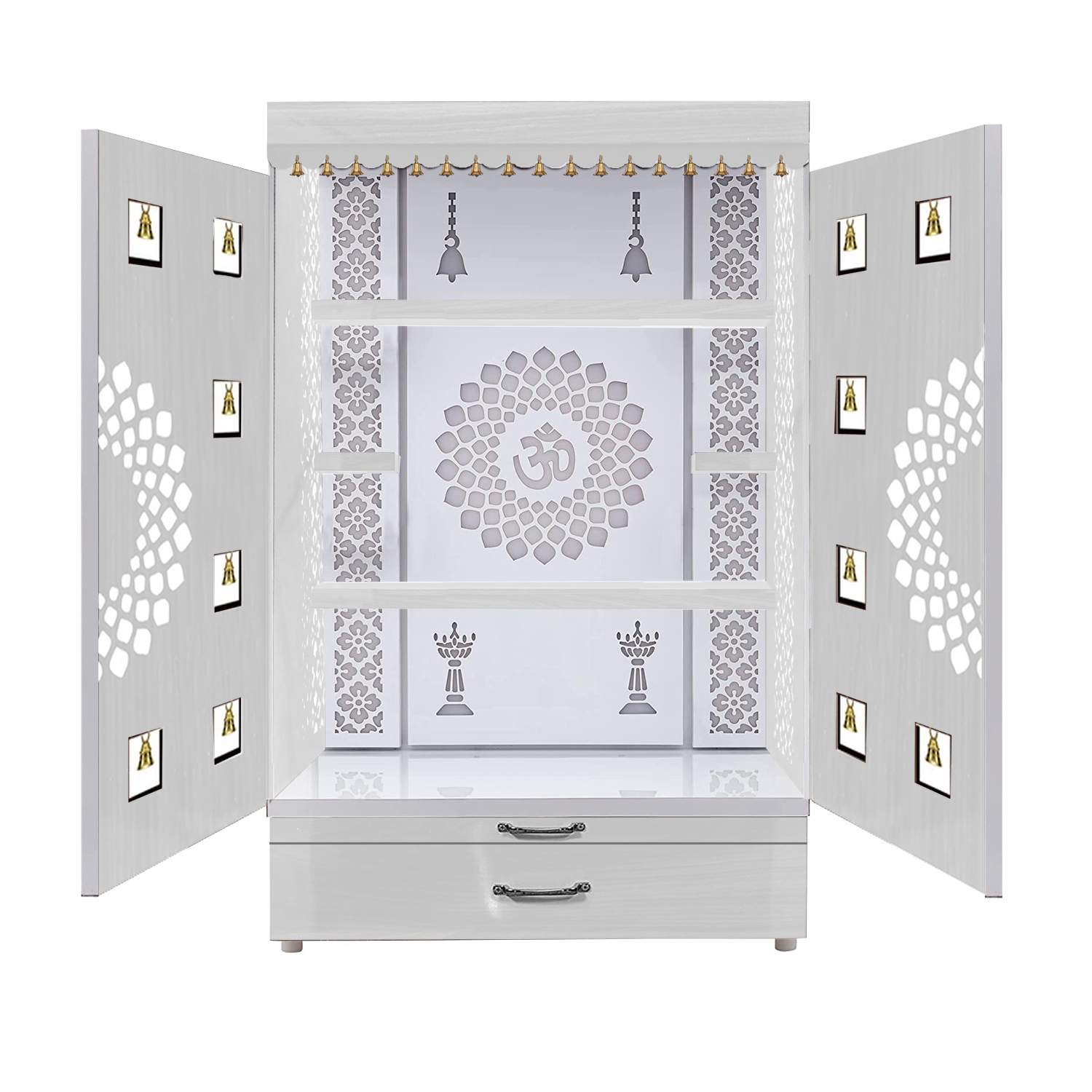 The Temple hub Wooden Temple | White Door Mandir With LED Light Puja Mandir For Home & Office Decor