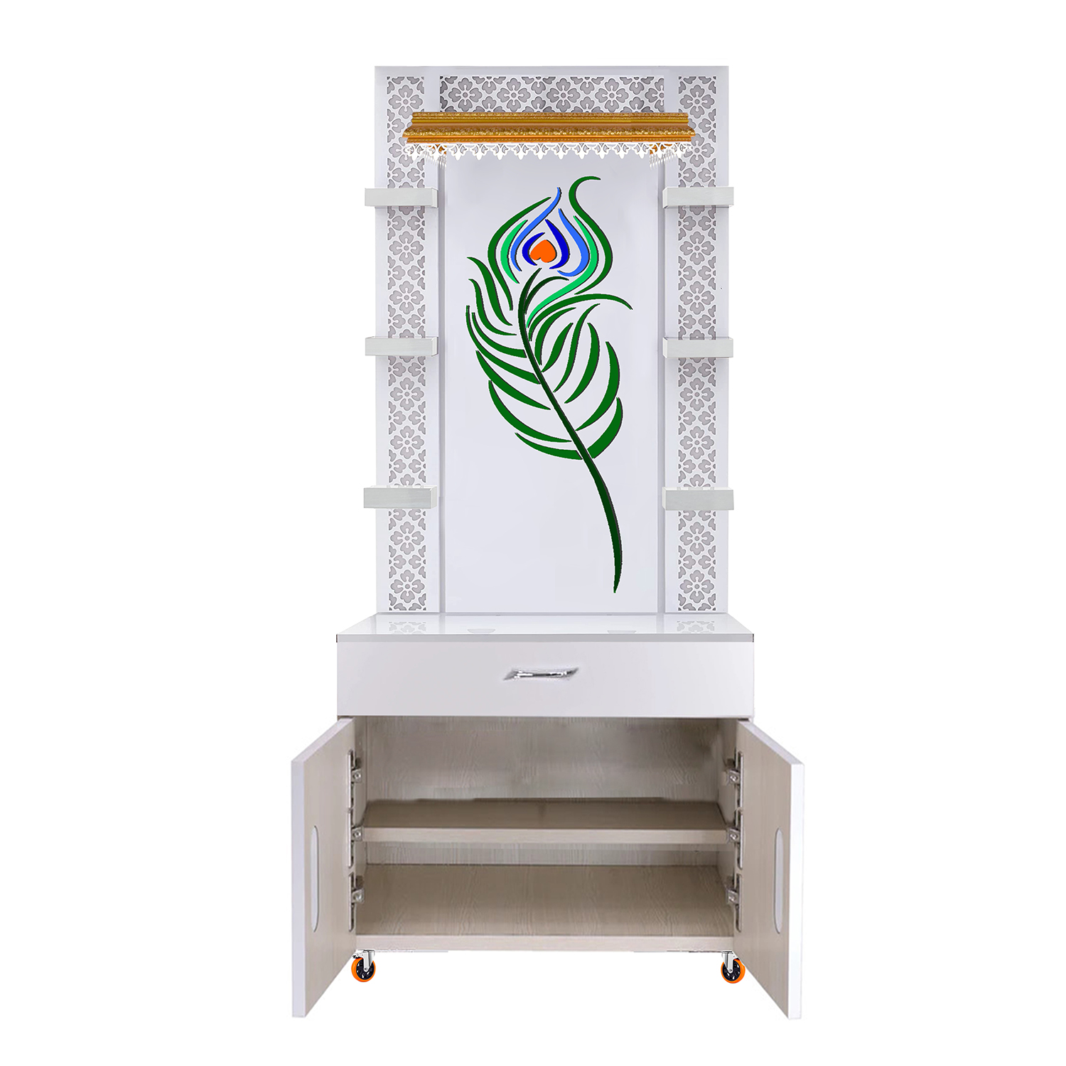 The Temple hub Wooden Temple | White Mandir With LED Light Puja Mandir For Home & Office Decor - Image 4