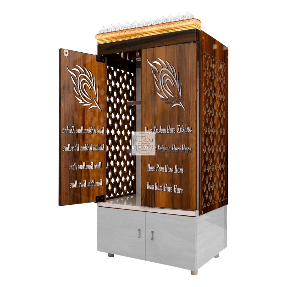 The Temple hub Wooden Temple | Brown Door Mandir With LED Light Puja Mandir For Home & Office Decor - Image 6