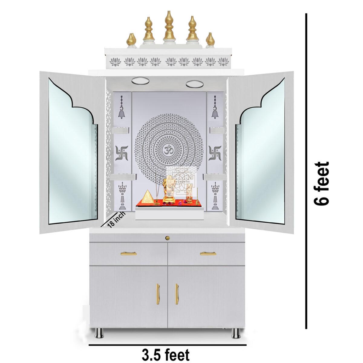 Wooden Door Temple | Mandir With White LED Light |  Puja Temple For Home & Office Decor - Image 6