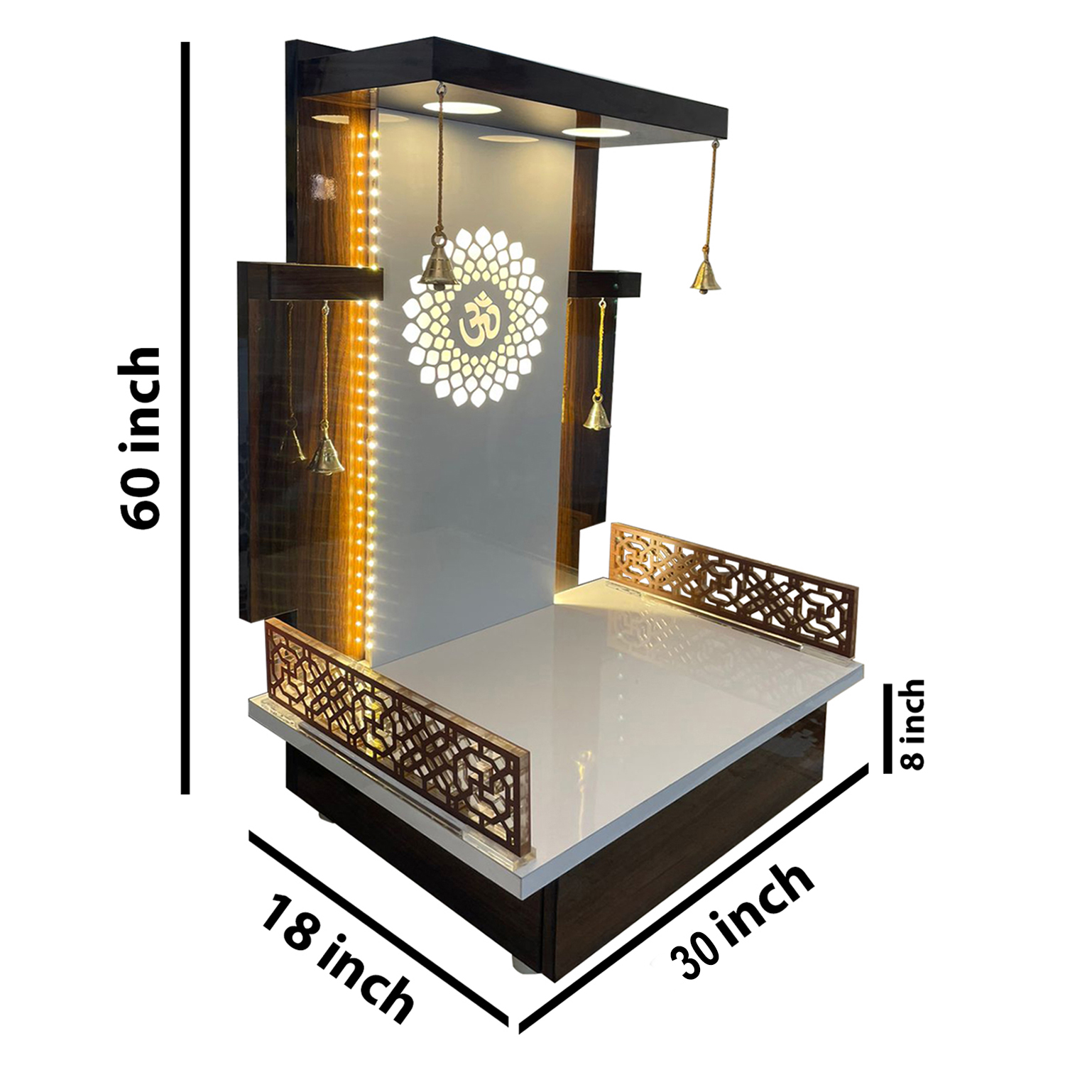 The Temple hub Wooden Temple | Brown Mandir With LED Light Puja Mandir For Home & Office Decor - Image 6