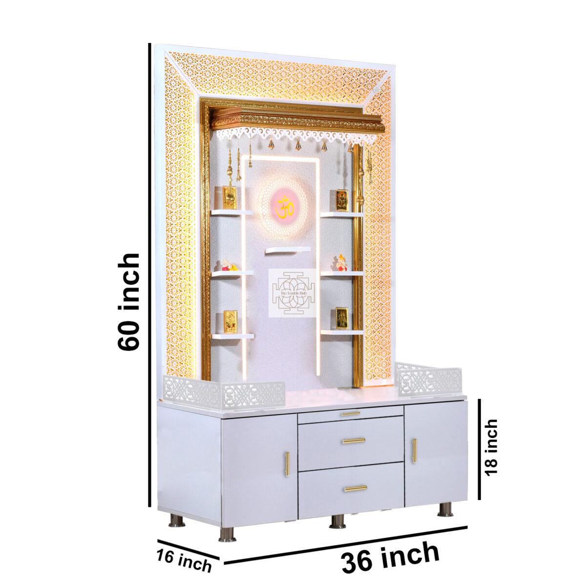The Temple hub Wooden Temple | White Mandir With LED Light Puja Mandir For Home & Office Decor - Image 6