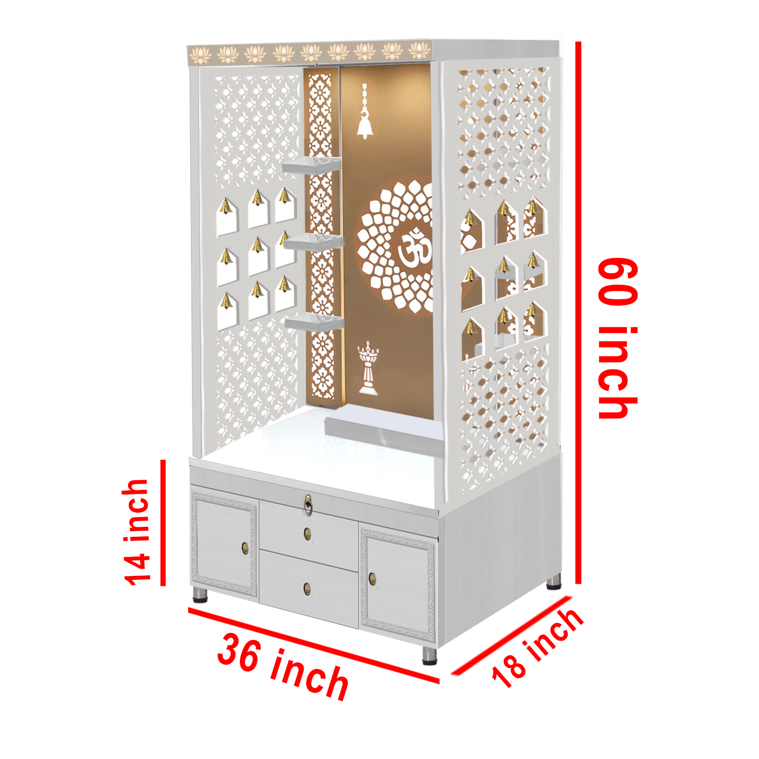 The Temple hub Wooden Temple | White Mandir With LED Light Puja Mandir For Home & Office Decor - Image 4