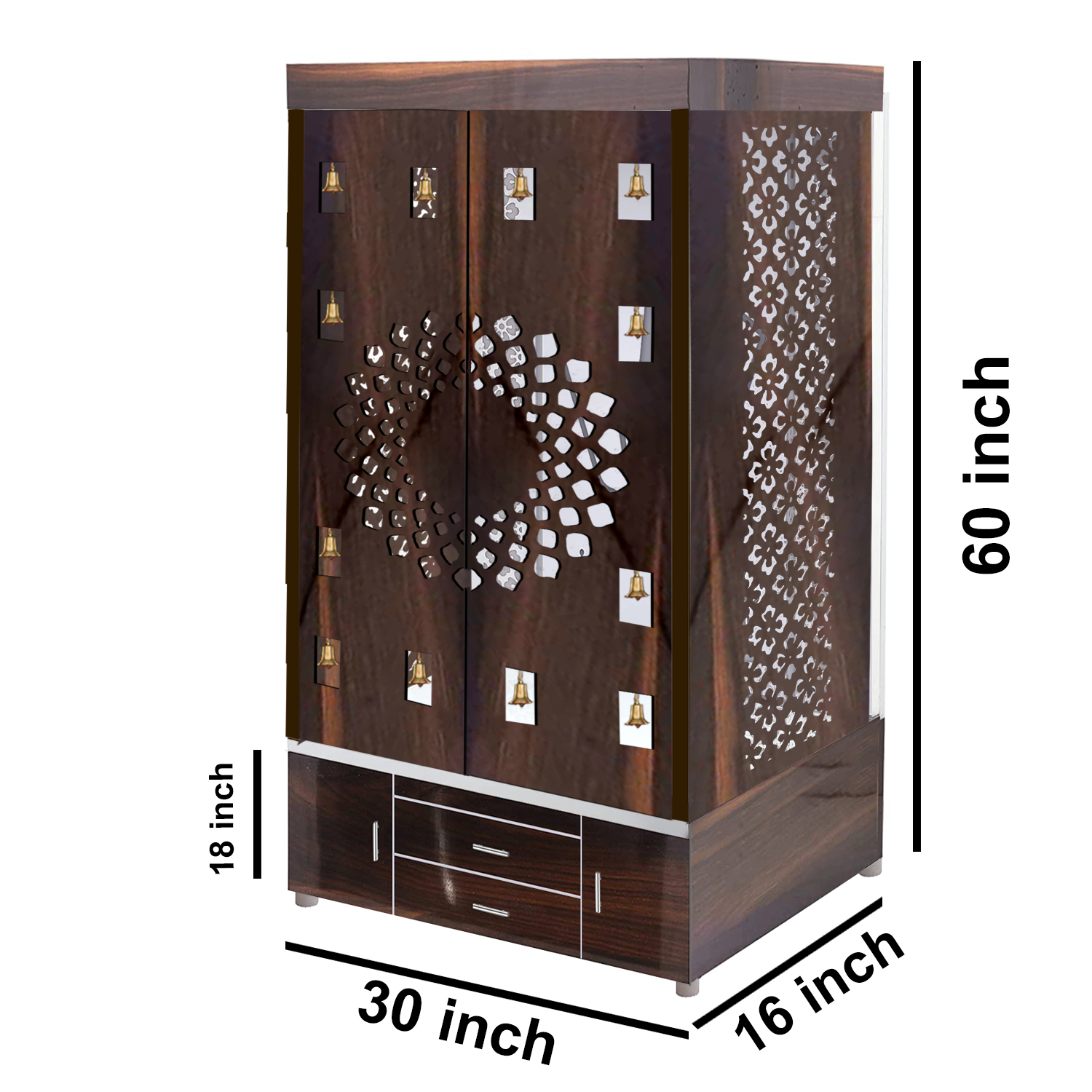 The Temple hub Wooden Temple | Brown Door Mandir With LED Light Puja Mandir For Home & Office Decor - Image 6