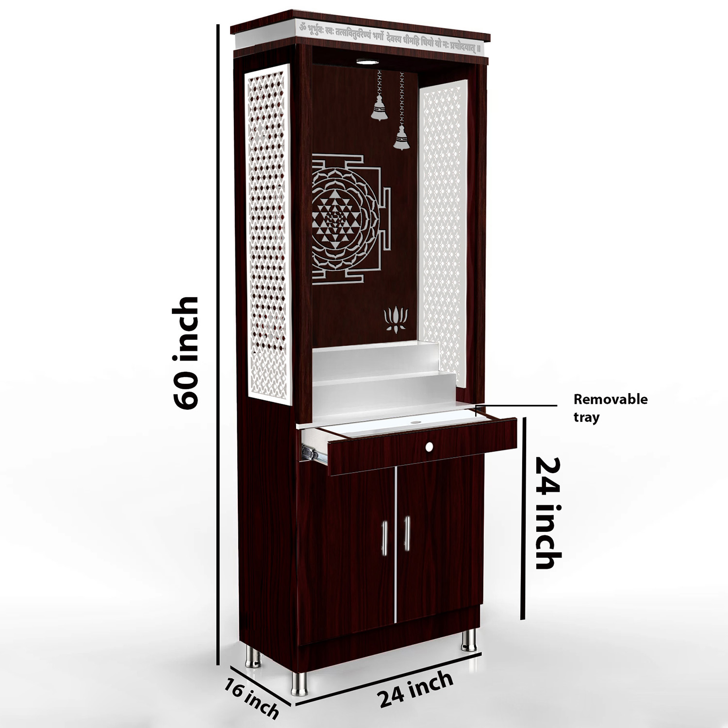 The Temple hub Wooden Temple | Brown Mandir With LED Light Puja Mandir For Home & Office Decor - Image 5