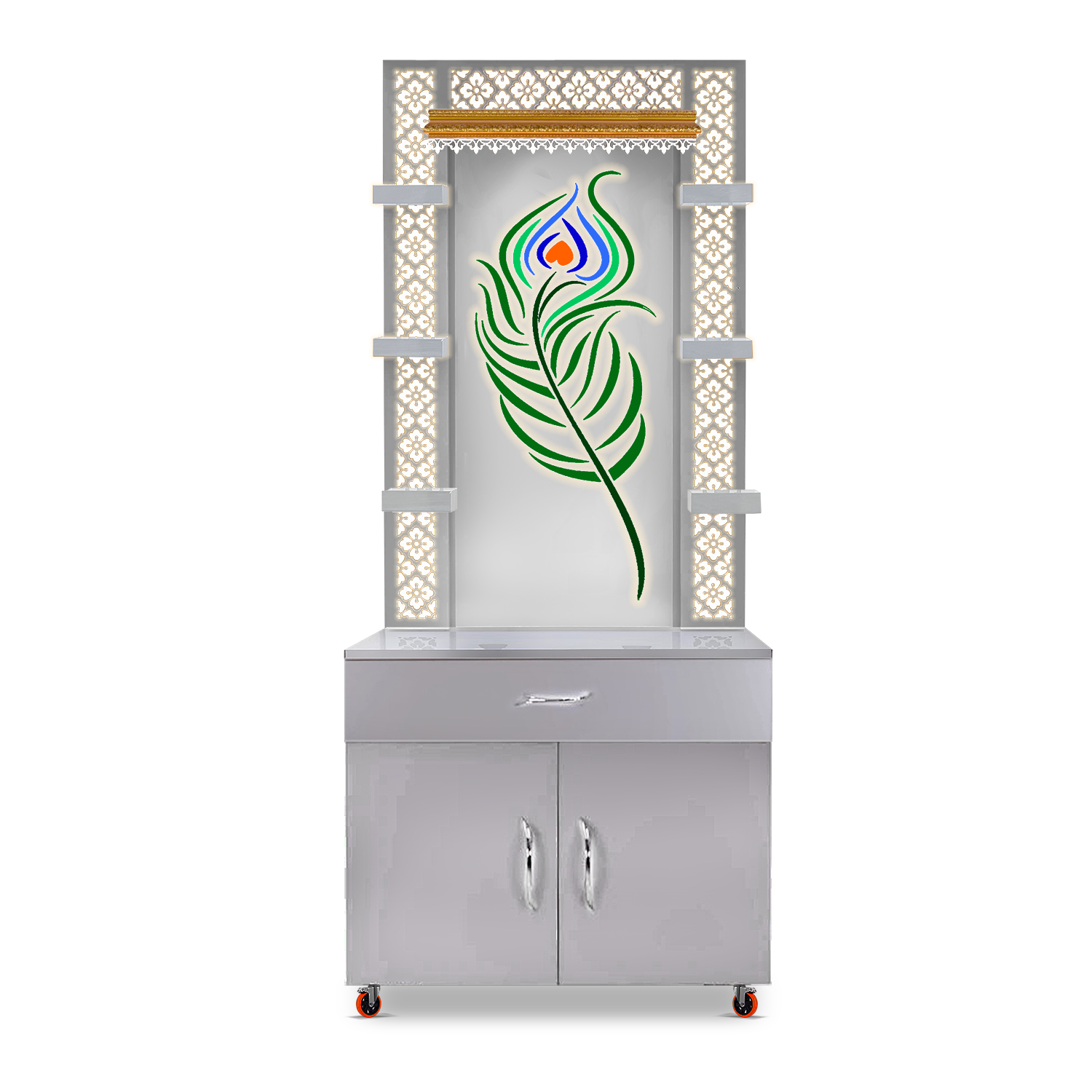 The Temple hub Wooden Temple | White Mandir With LED Light Puja Mandir For Home & Office Decor - Image 3