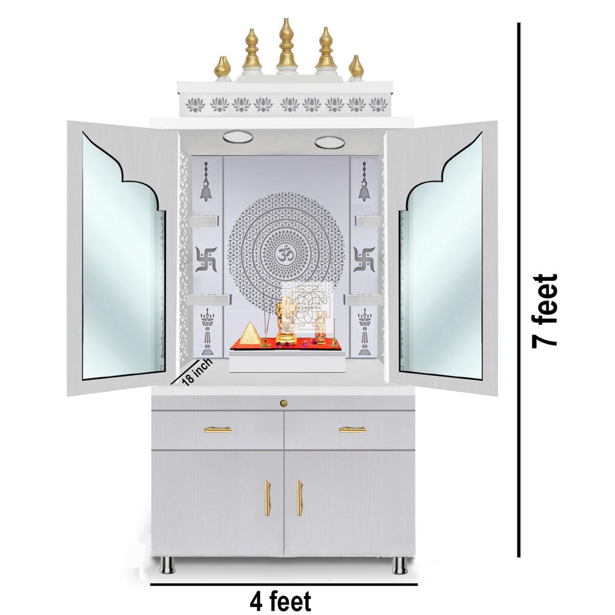 Wooden Door Temple | Mandir With White LED Light |  Puja Temple For Home & Office Decor - Image 7