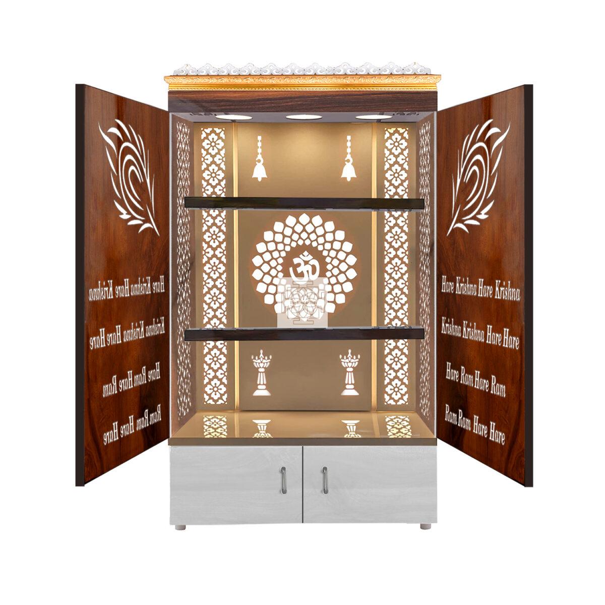 The Temple hub Wooden Temple | Brown Door Mandir With LED Light Puja Mandir For Home & Office Decor - Image 5