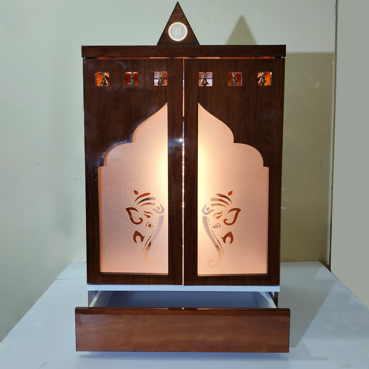 Wooden Door Temple Table Top Mandir With White LED Light | Puja Temple For Home & Office D?cor - Image 6