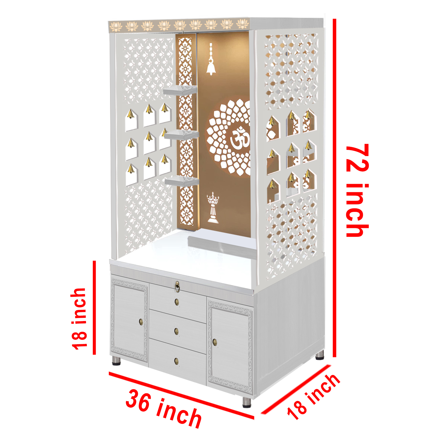 The Temple hub Wooden Temple | White Mandir With LED Light Puja Mandir For Home & Office Decor - Image 5