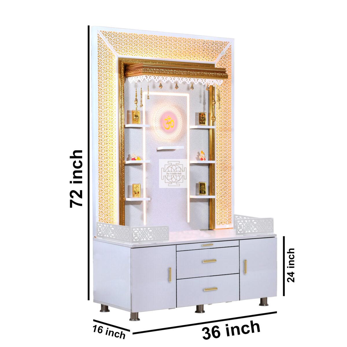 The Temple hub Wooden Temple | White Mandir With LED Light Puja Mandir For Home & Office Decor - Image 7