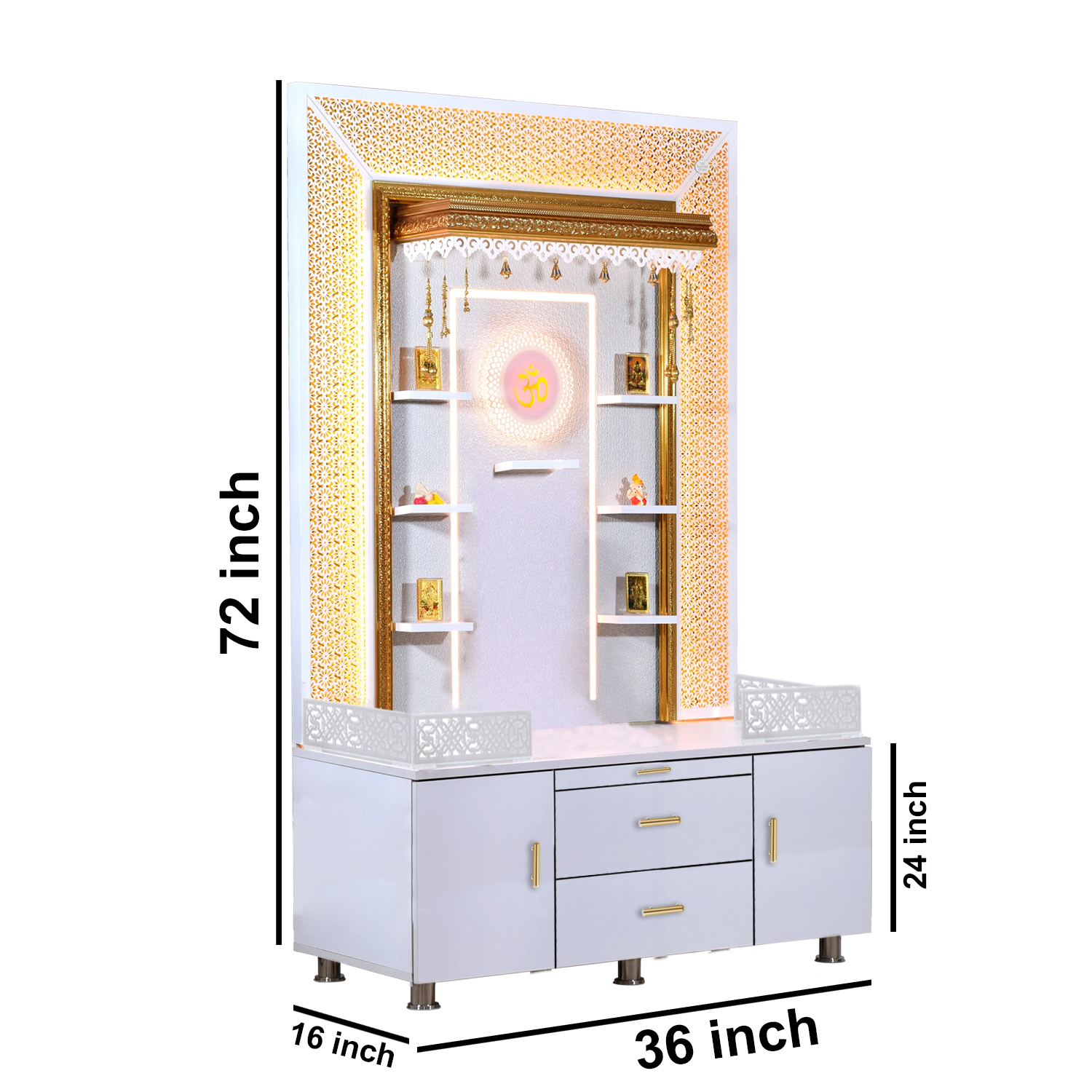 The Temple hub Wooden Temple | White Mandir With LED Light Puja Mandir For Home & Office Decor - Image 7
