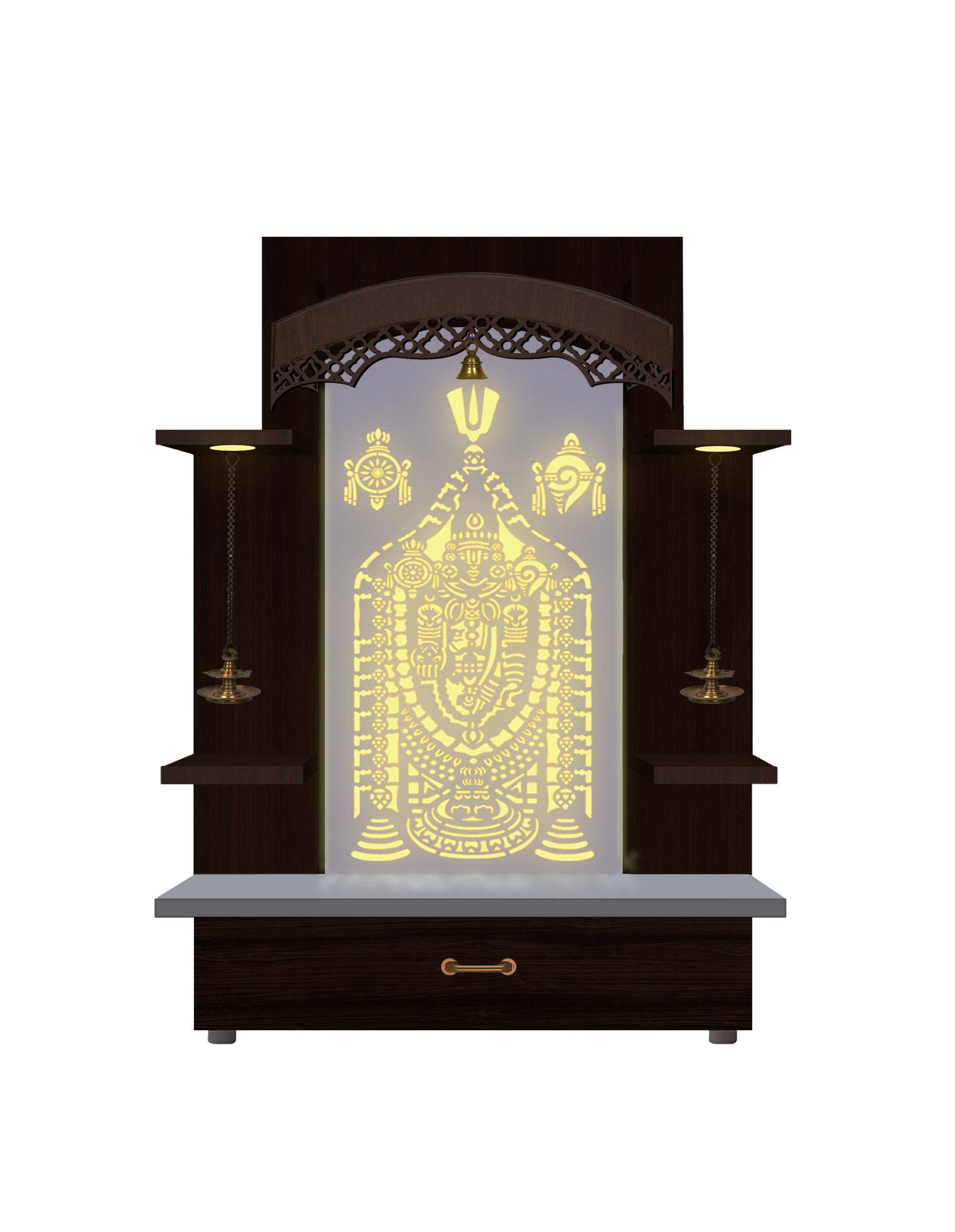 The Temple hub Wooden Temple | Brown Mandir With LED Light Puja Mandir For Home & Office Decor (Copy) - Image 4