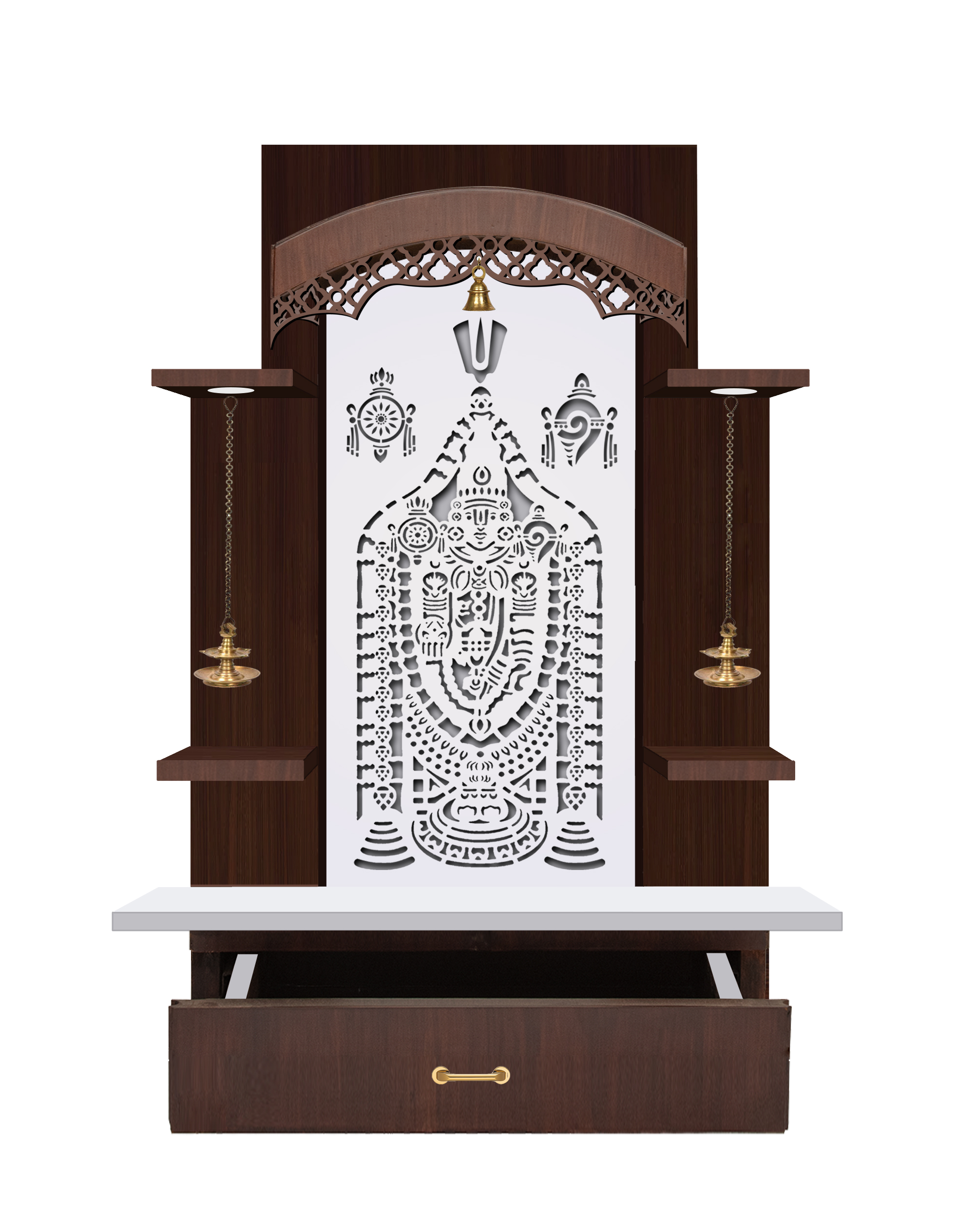 The Temple hub Wooden Temple | Brown Mandir With LED Light Puja Mandir For Home & Office Decor (Copy) - Image 3
