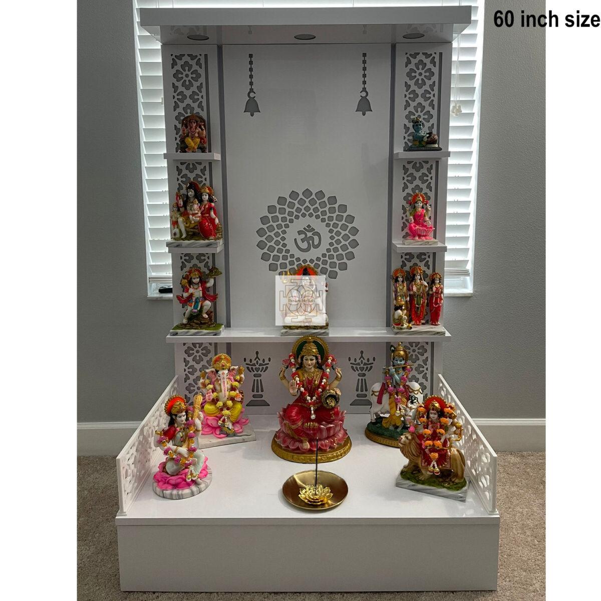 The Temple hub Wooden Temple | White Mandir With LED Light Puja Mandir For Home & Office Decor - Image 3