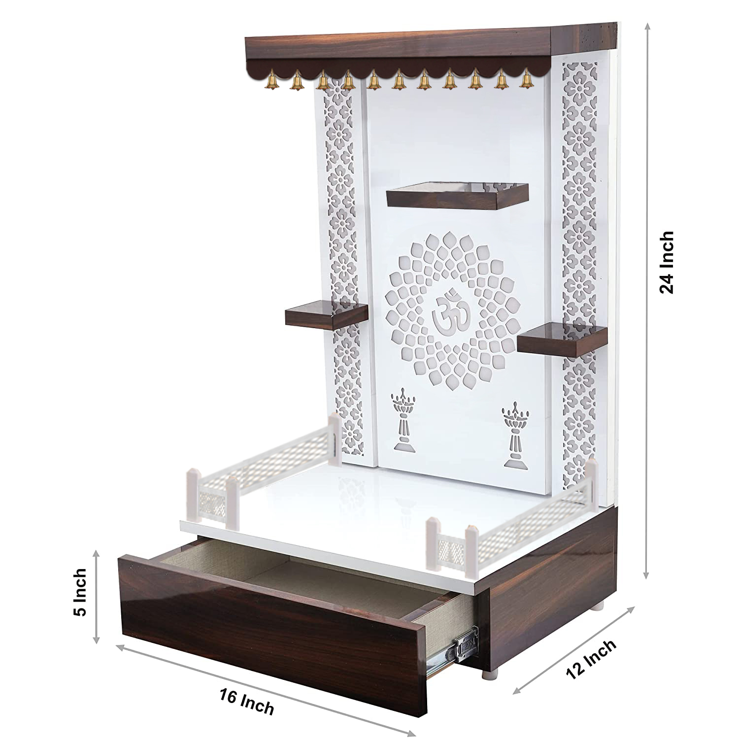 The Temple hub Wooden Temple | White Mandir With LED Light Puja Mandir For Home & Office Decor - Image 3