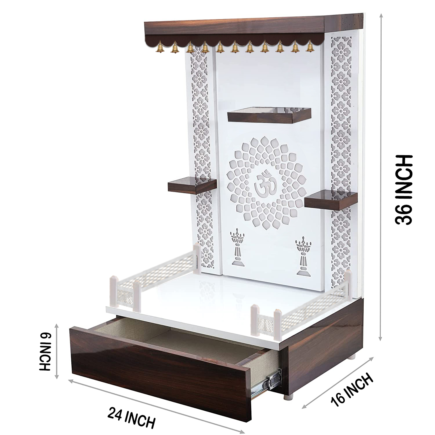 The Temple hub Wooden Temple | White Mandir With LED Light Puja Mandir For Home & Office Decor - Image 4