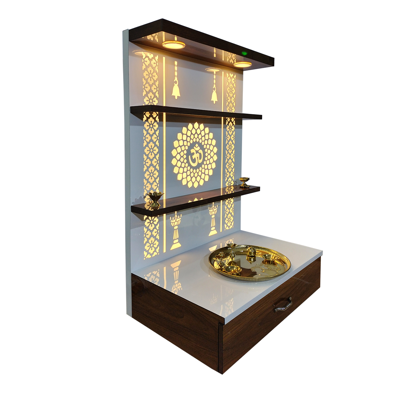 The Temple hub Wooden Temple | White Mandir With LED Light Puja Mandir For Home & Office Decor - Image 3