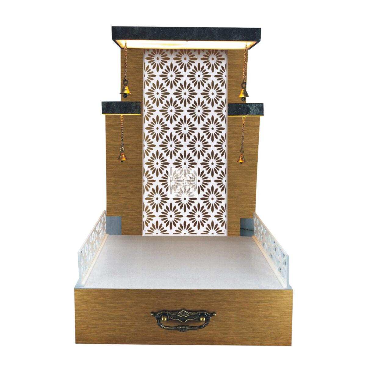 The Temple hub Wooden Temple | Golden Mandir With LED Light Puja Mandir For Home & Office Decor