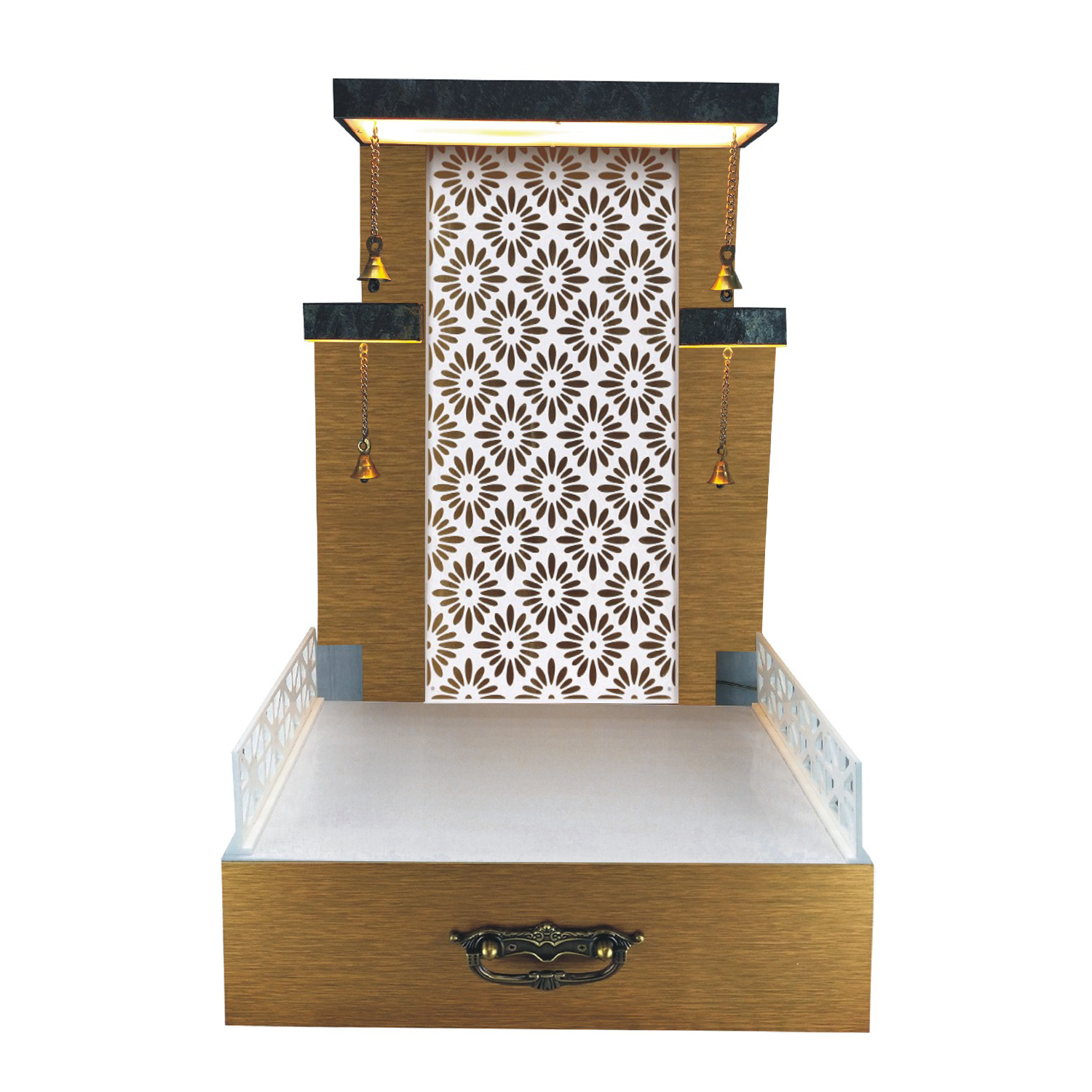 The Temple hub Wooden Temple | Golden Mandir With LED Light Puja Mandir For Home & Office Decor