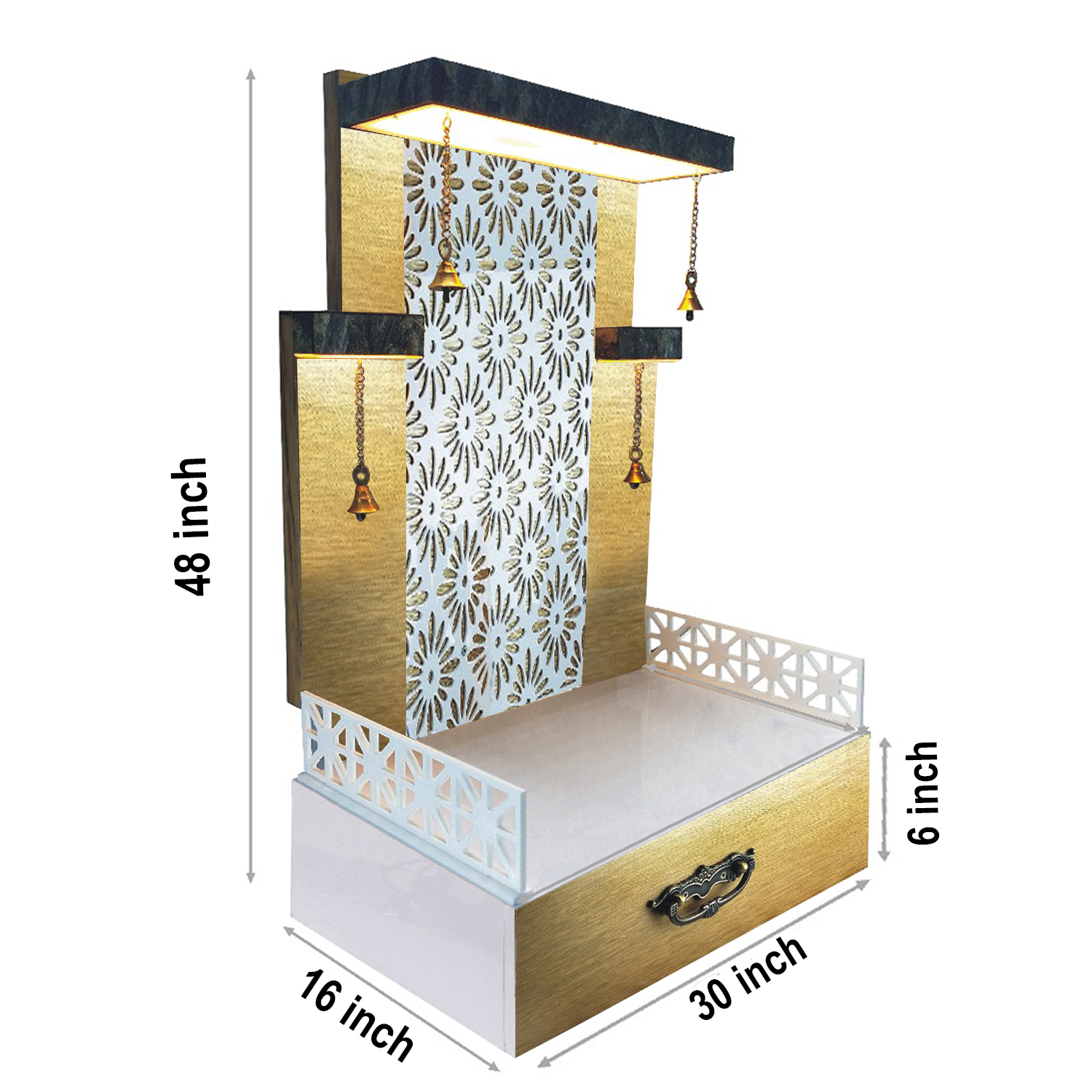 The Temple hub Wooden Temple | Golden Mandir With LED Light Puja Mandir For Home & Office Decor - Image 6