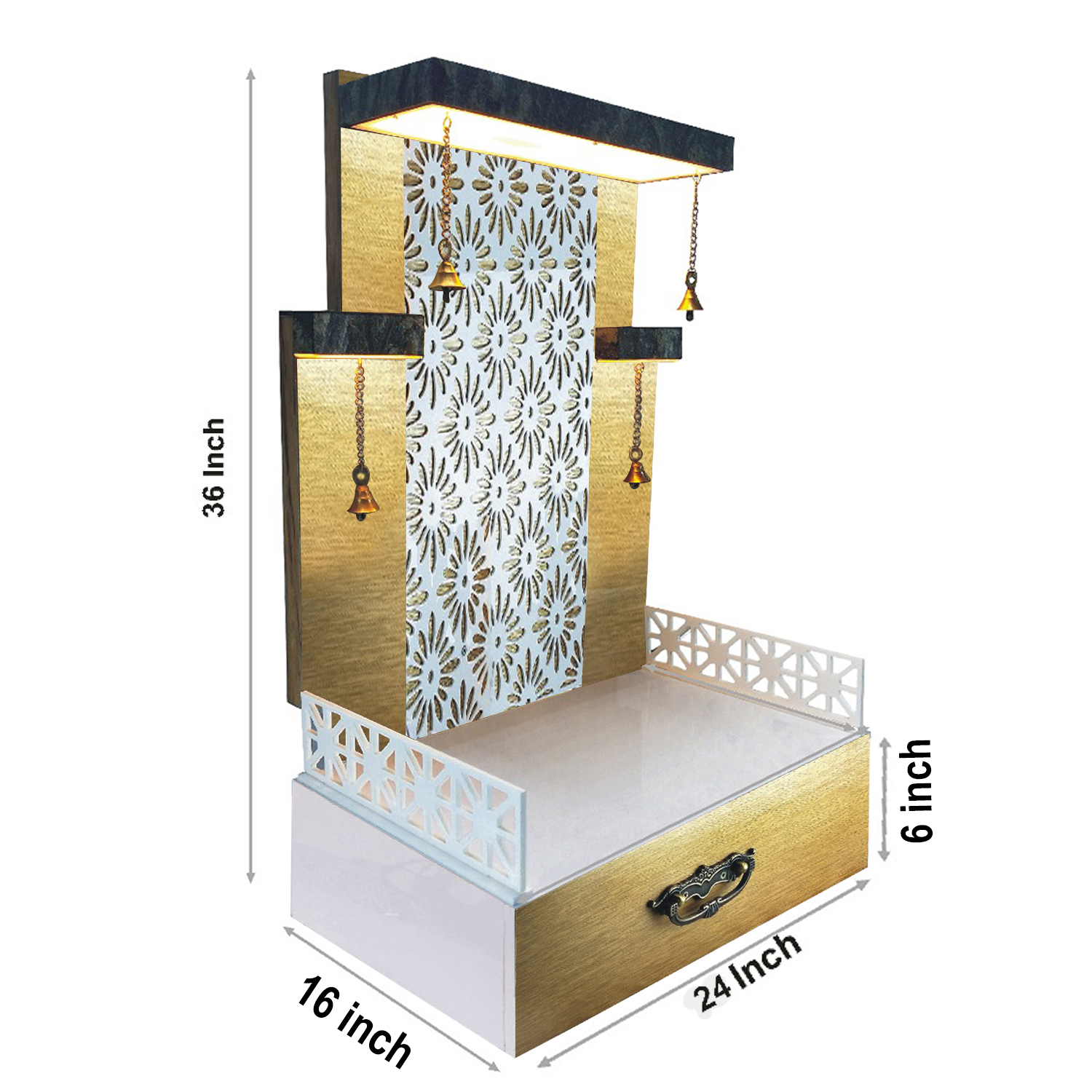 The Temple hub Wooden Temple | Golden Mandir With LED Light Puja Mandir For Home & Office Decor - Image 5