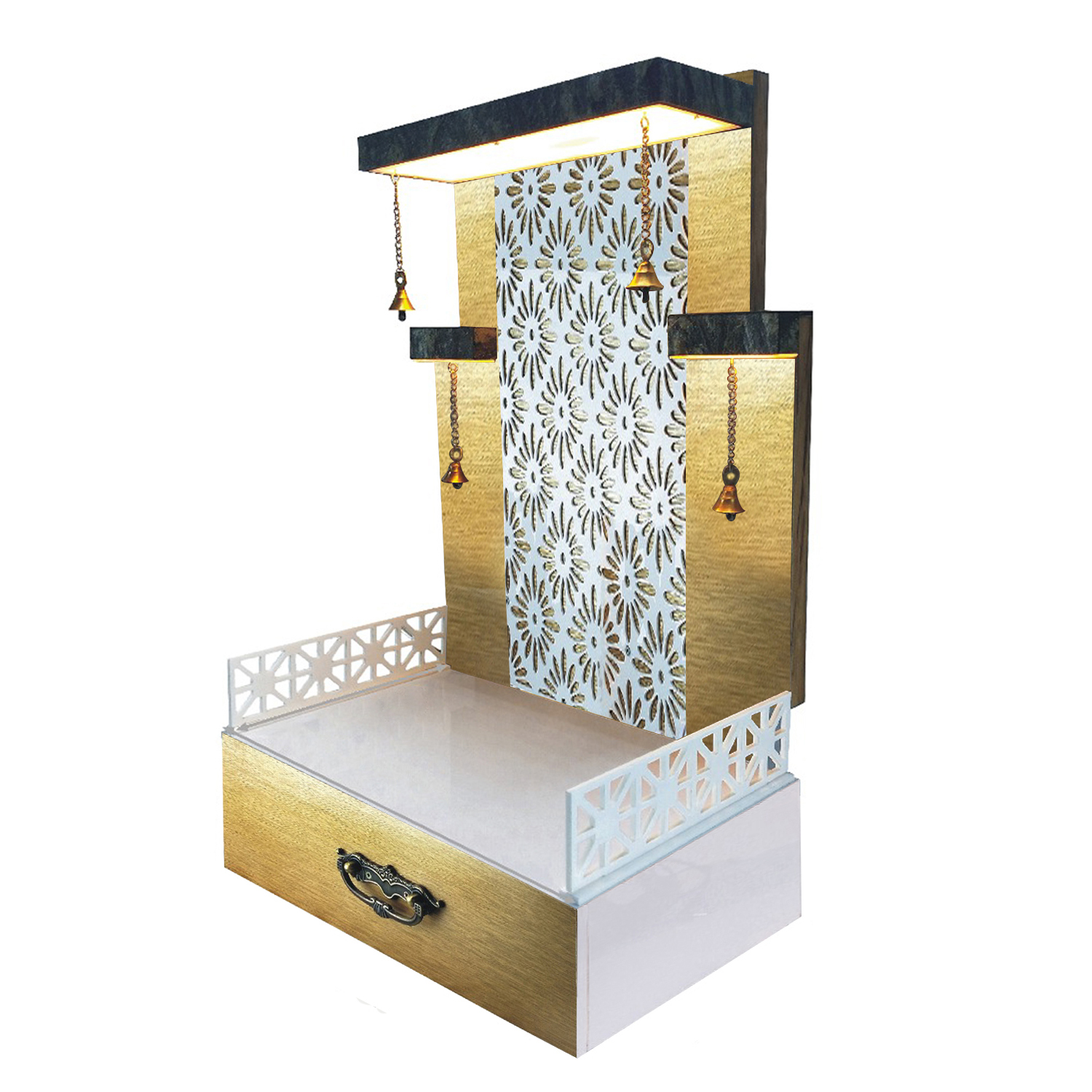 The Temple hub Wooden Temple | Golden Mandir With LED Light Puja Mandir For Home & Office Decor - Image 2