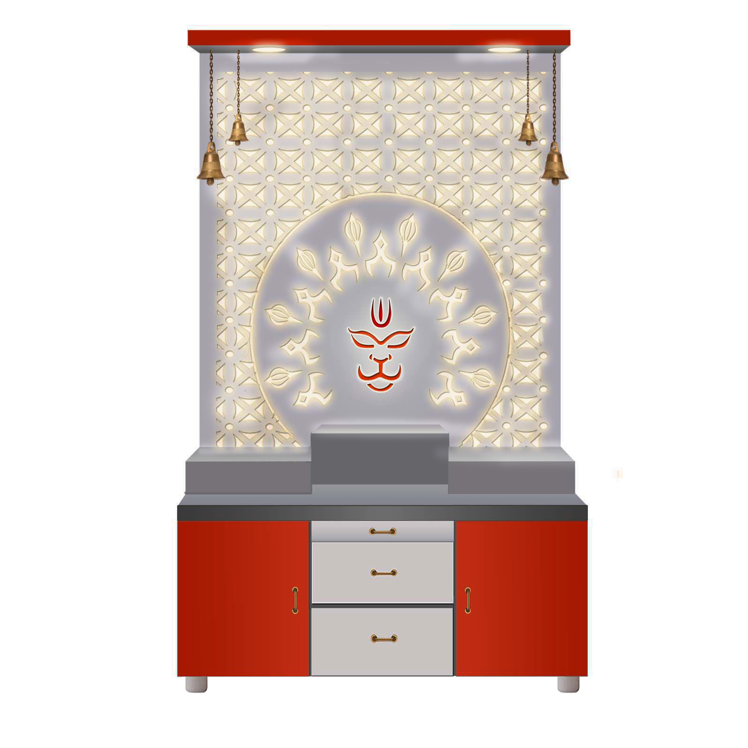 The Temple hub Wooden Temple | Orange Mandir With LED Light Puja Mandir For Home & Office Decor - Image 10