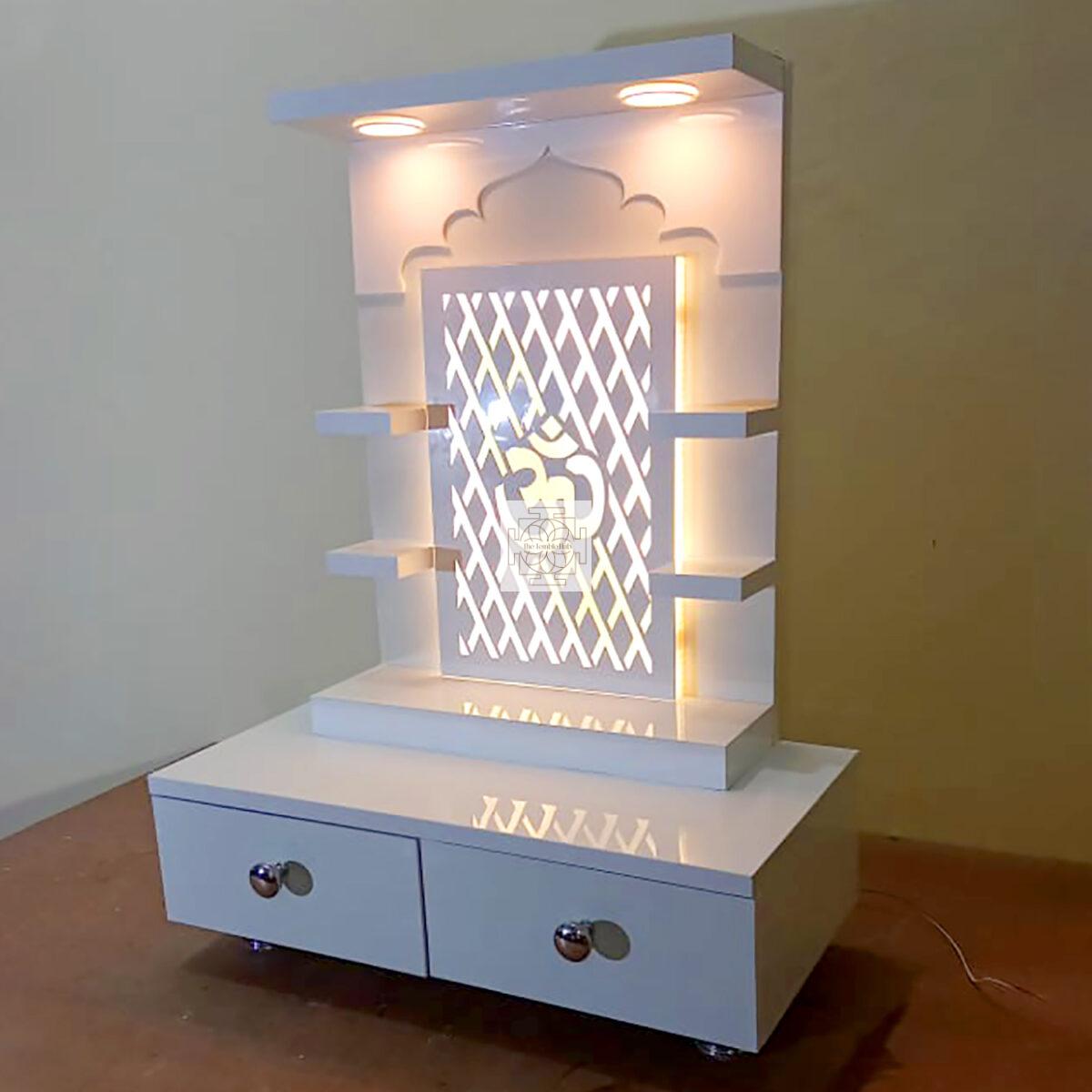 The Temple hub Wooden Temple | White Mandir With LED Light Puja Mandir For Home & Office Decor - Image 2
