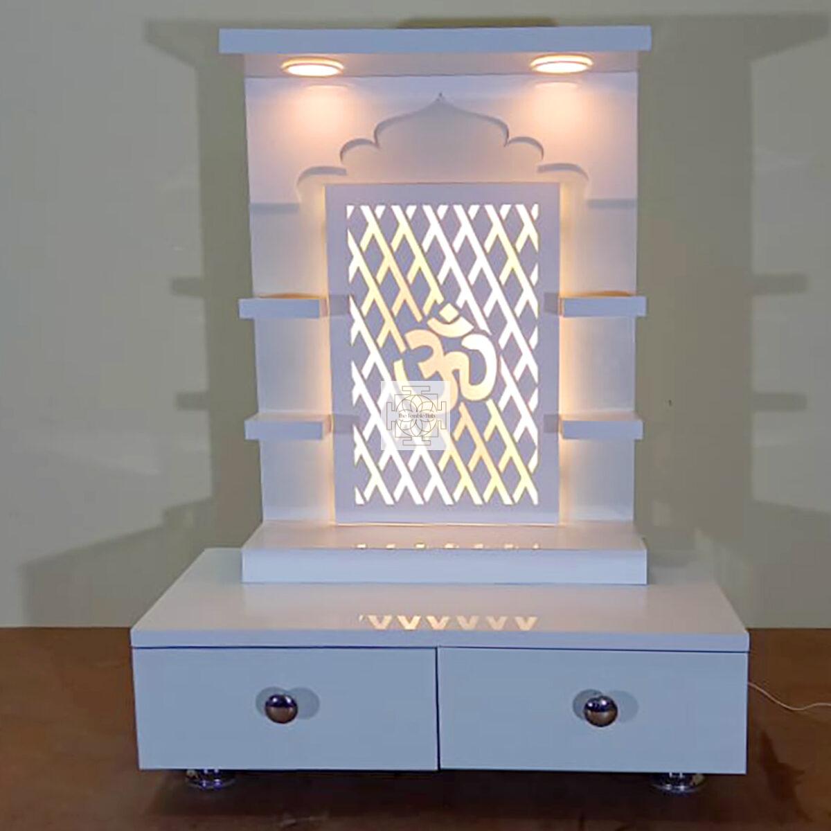 The Temple hub Wooden Temple | White Mandir With LED Light Puja Mandir For Home & Office Decor - Image 3